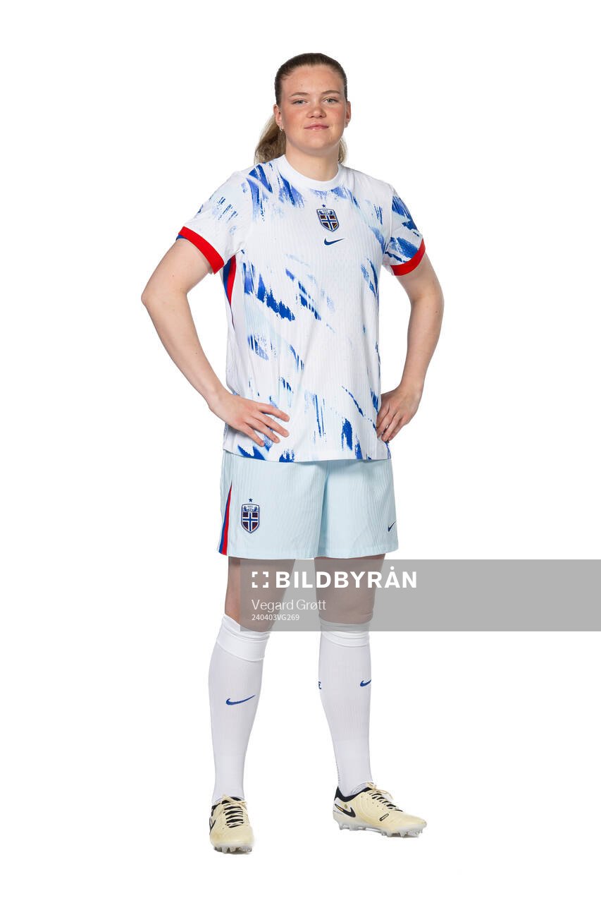 Signe Gaupset of the Norwegian women's national football team poses for a portrait on April 2, 2024 in Oslo. 