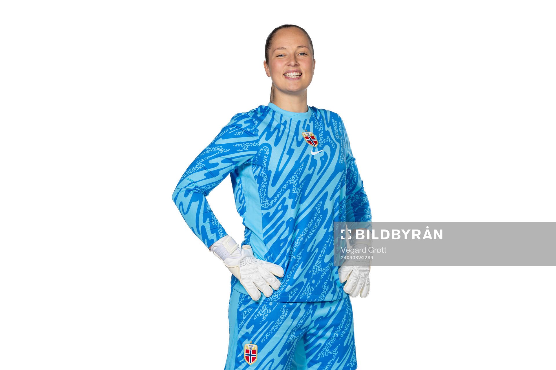 Goalkeeper Aurora Mikalsen of the Norwegian women's national football team poses for a portrait on April 2, 2024 in Oslo. 