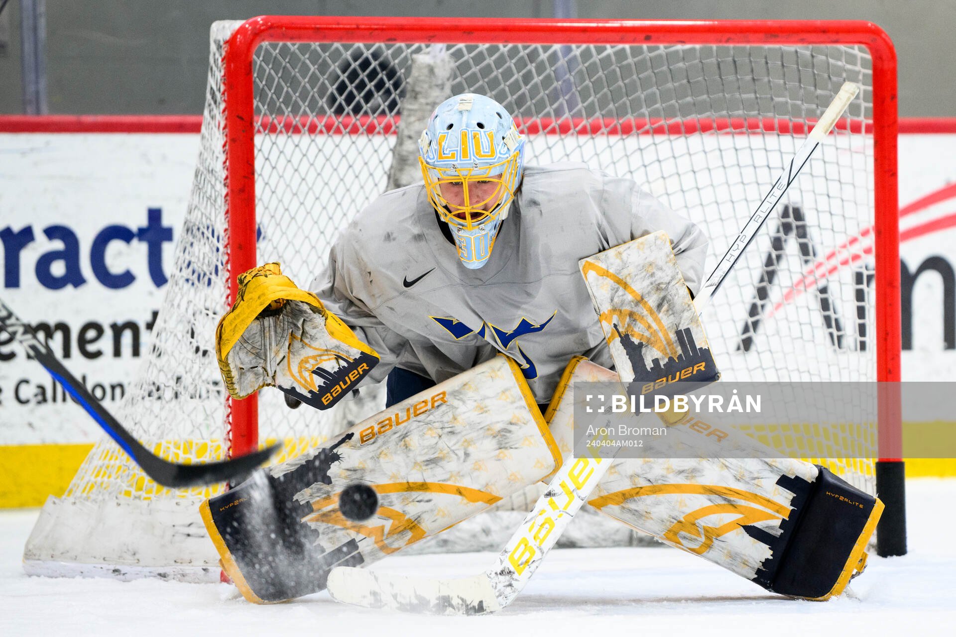 Goaltender Tindra Holm of Sweden at a practice session