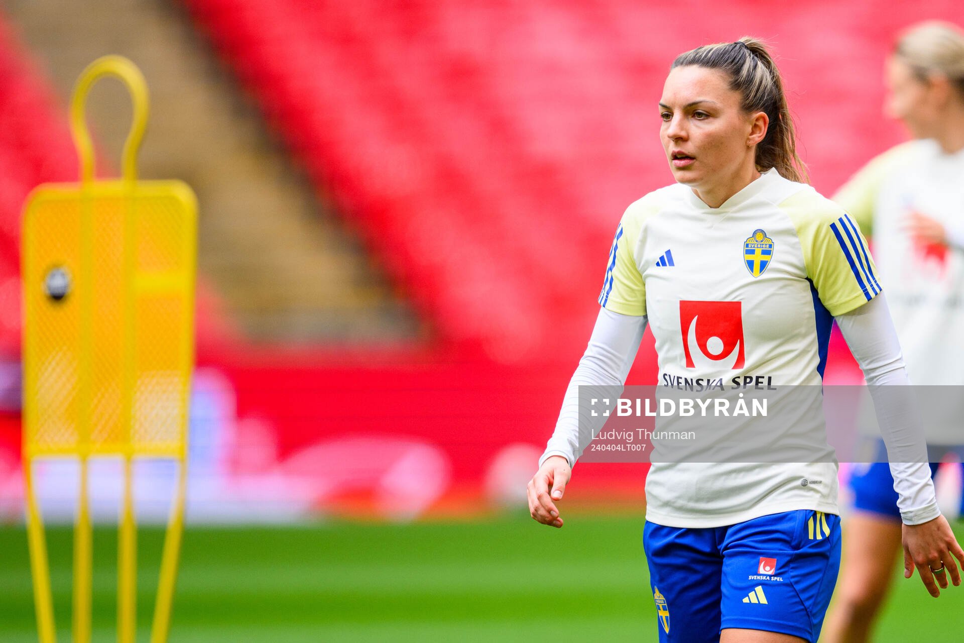Johanna Rytting Kaneryd of Sweden of the women's national football team of Sweden at a training session on April 4, 2024 in London. 