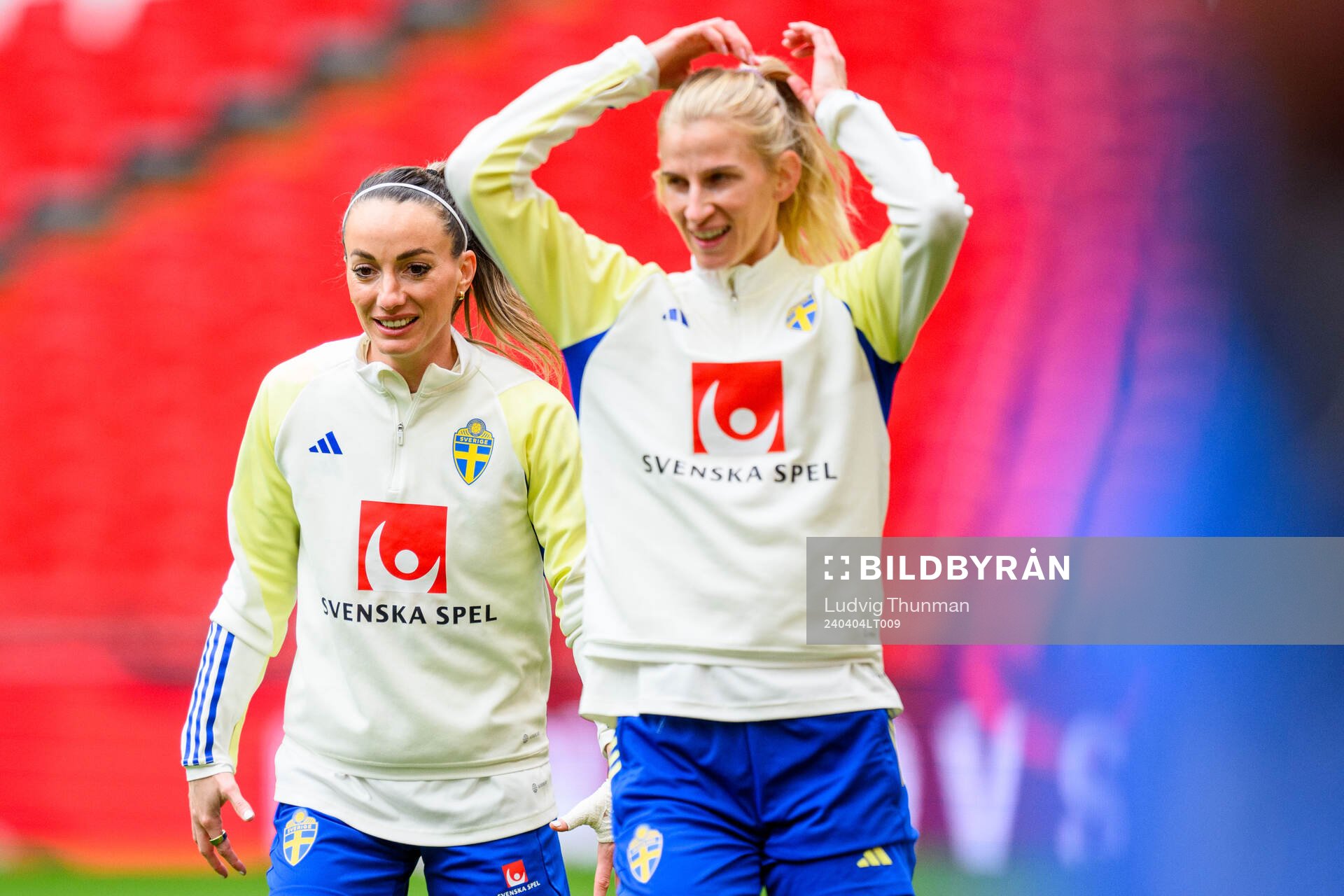 Kosovare Asllani and Sofia Jakobsson of Sweden of the