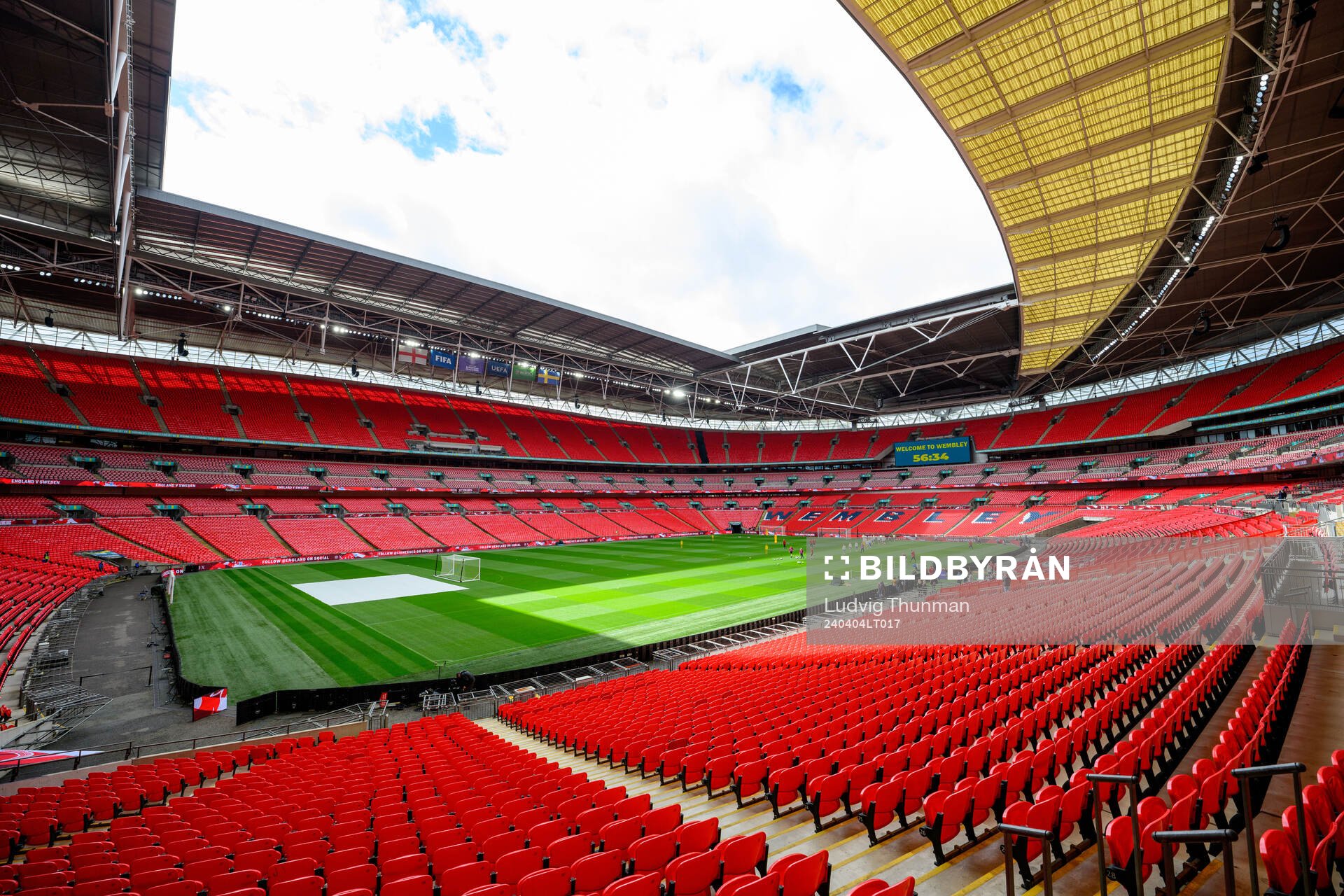General view of Wembley stadium during a training session on April 4, 2024 in London. 