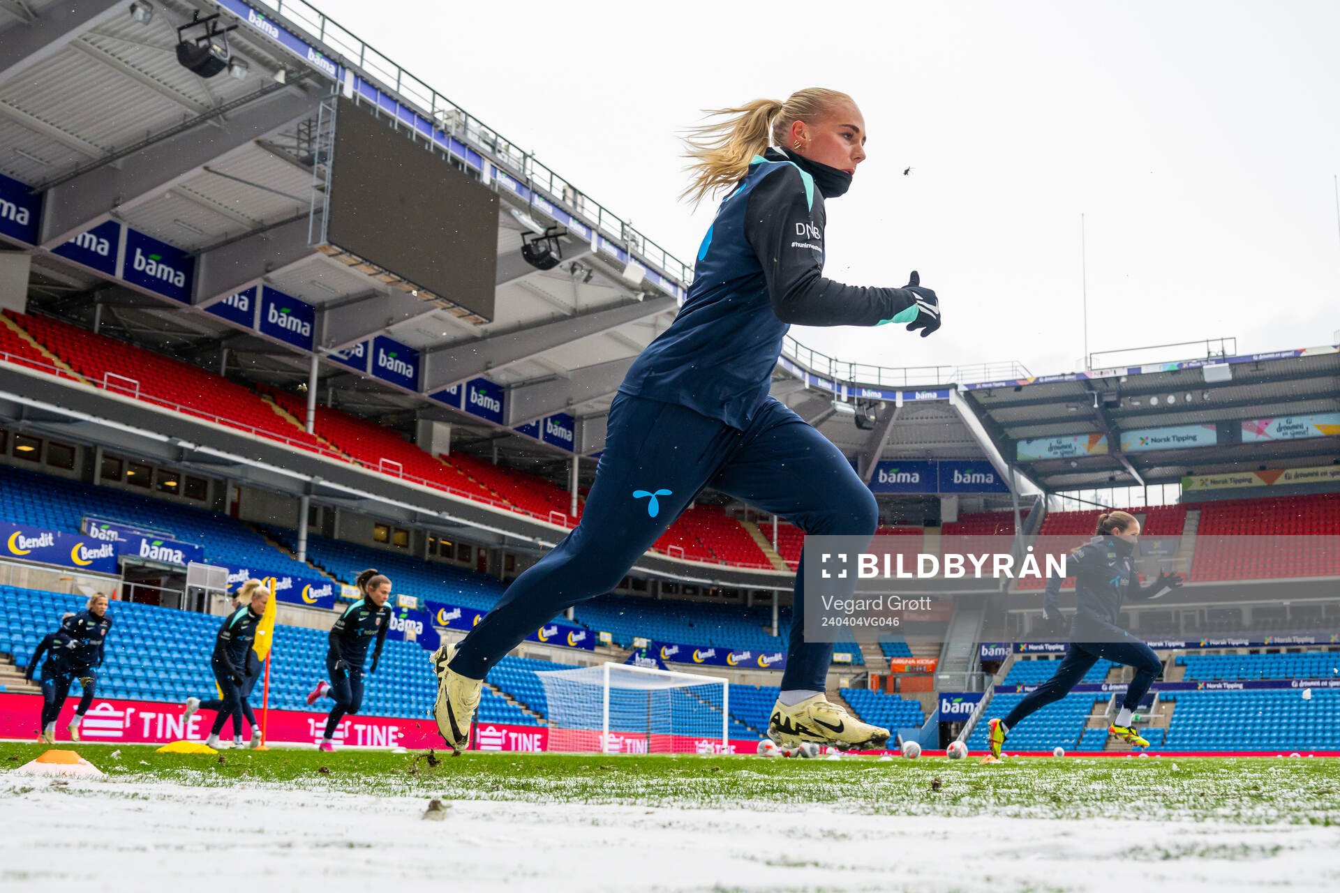 Cathinka Tandberg of the Norwegian women's national football team during a training session on April 4, 2024 in Oslo. 