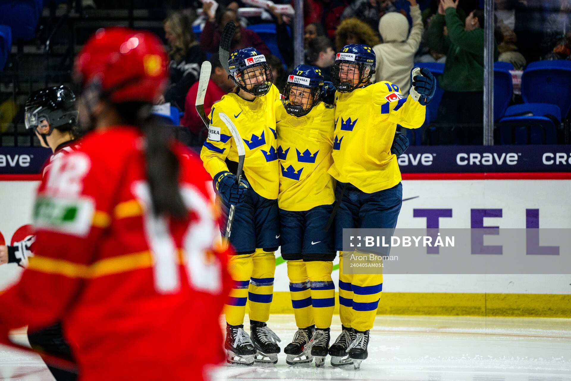 Sofie Lundin of Sweden celebrates with teammates