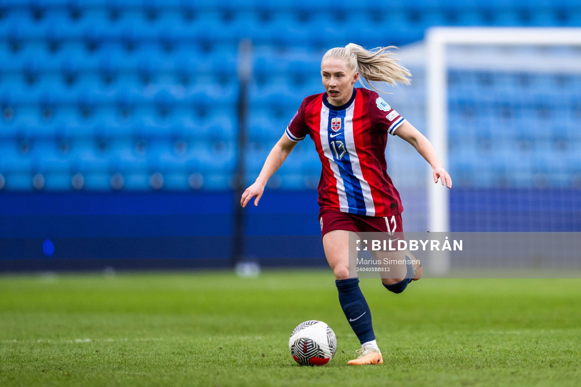 Thea Bjelde of Norway during the UEFA Women's Euro Qualifier football match between Norway and Finland on April 5, 2024 in Oslo.