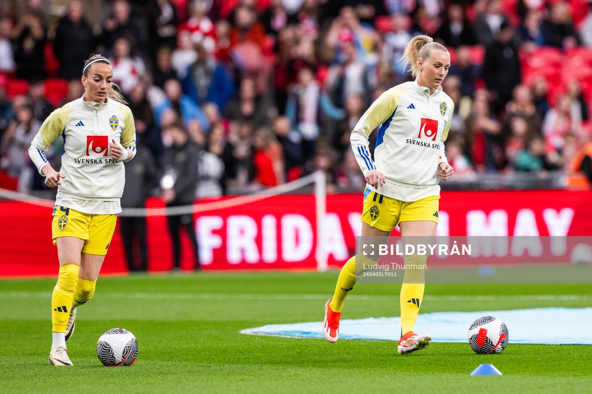 Kosovare Asllani and Stina Blackstenius of Sweden