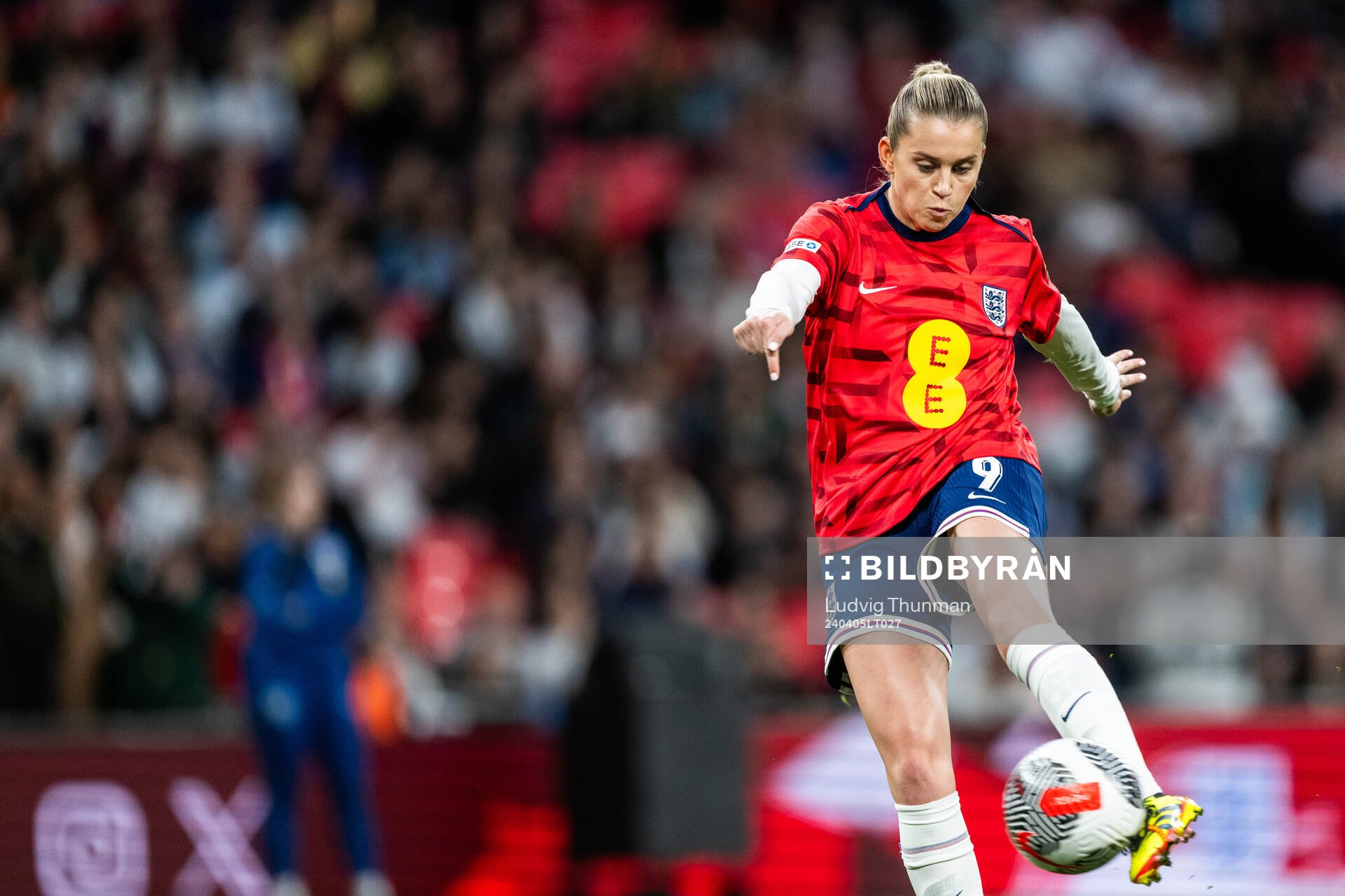 Alessia Russo of England during warmup ahead of the UEFA Women's Euro Qualifier football match between England and Sweden on April 5, 2024 in London.