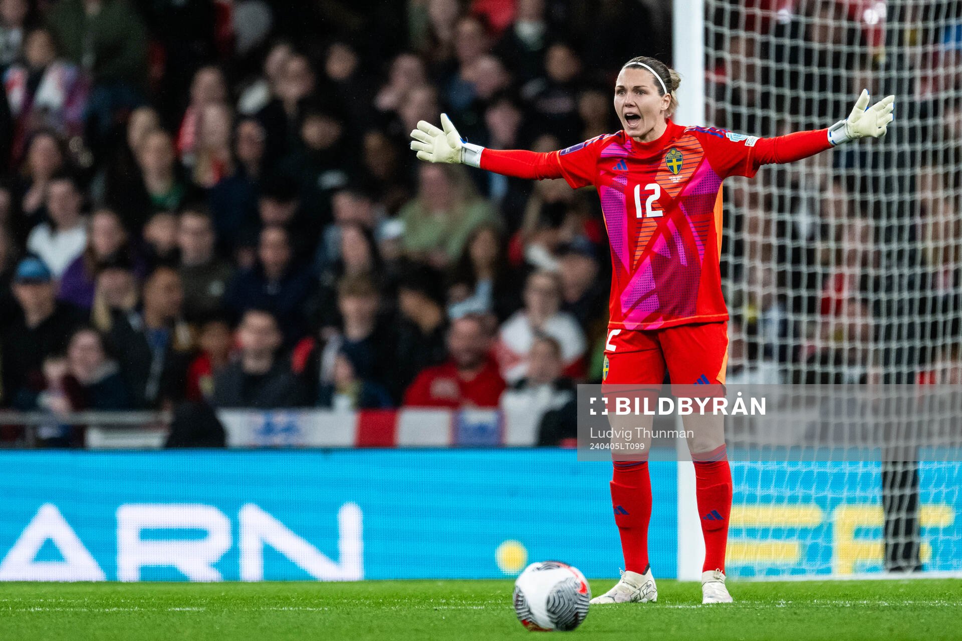Goalkeeper Jennifer Falk of Sweden reacts