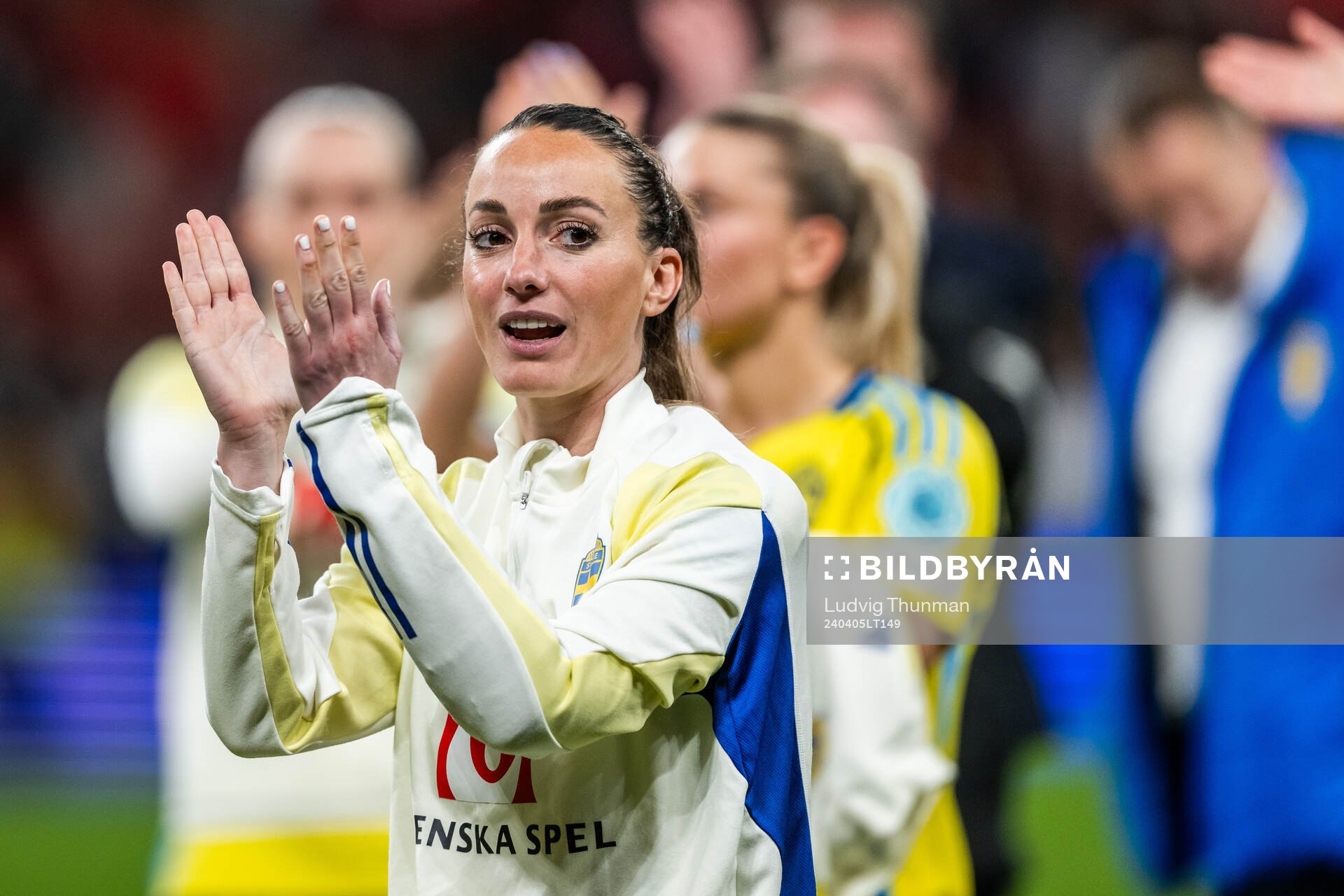 Kosovare Asllani of Sweden recognizes the audience