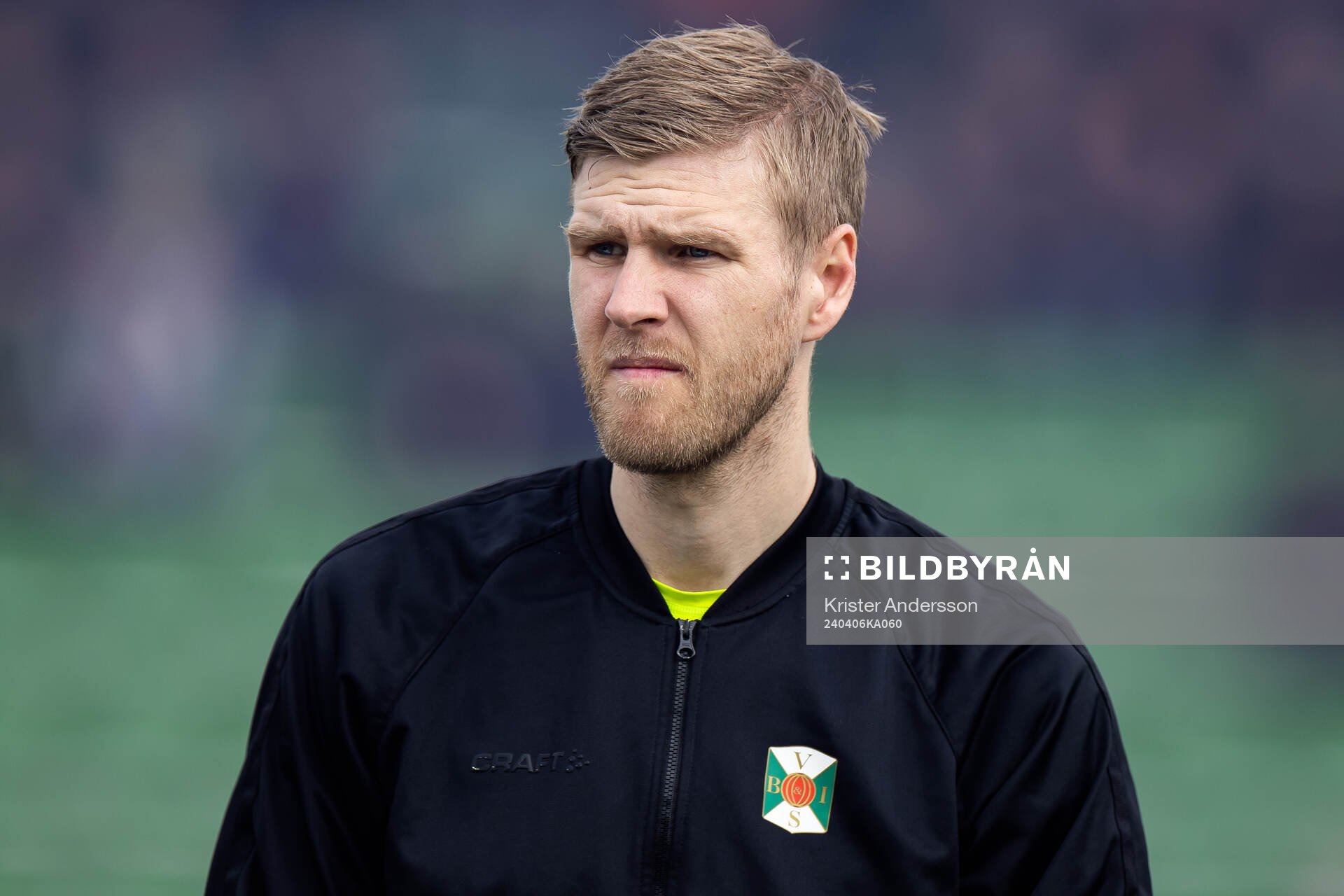Varbergs målvakt Fredrik Andersson inför fotbollsmatchen i Superettan mellan Varberg och Öster den 6 april 2024 i Varberg. 