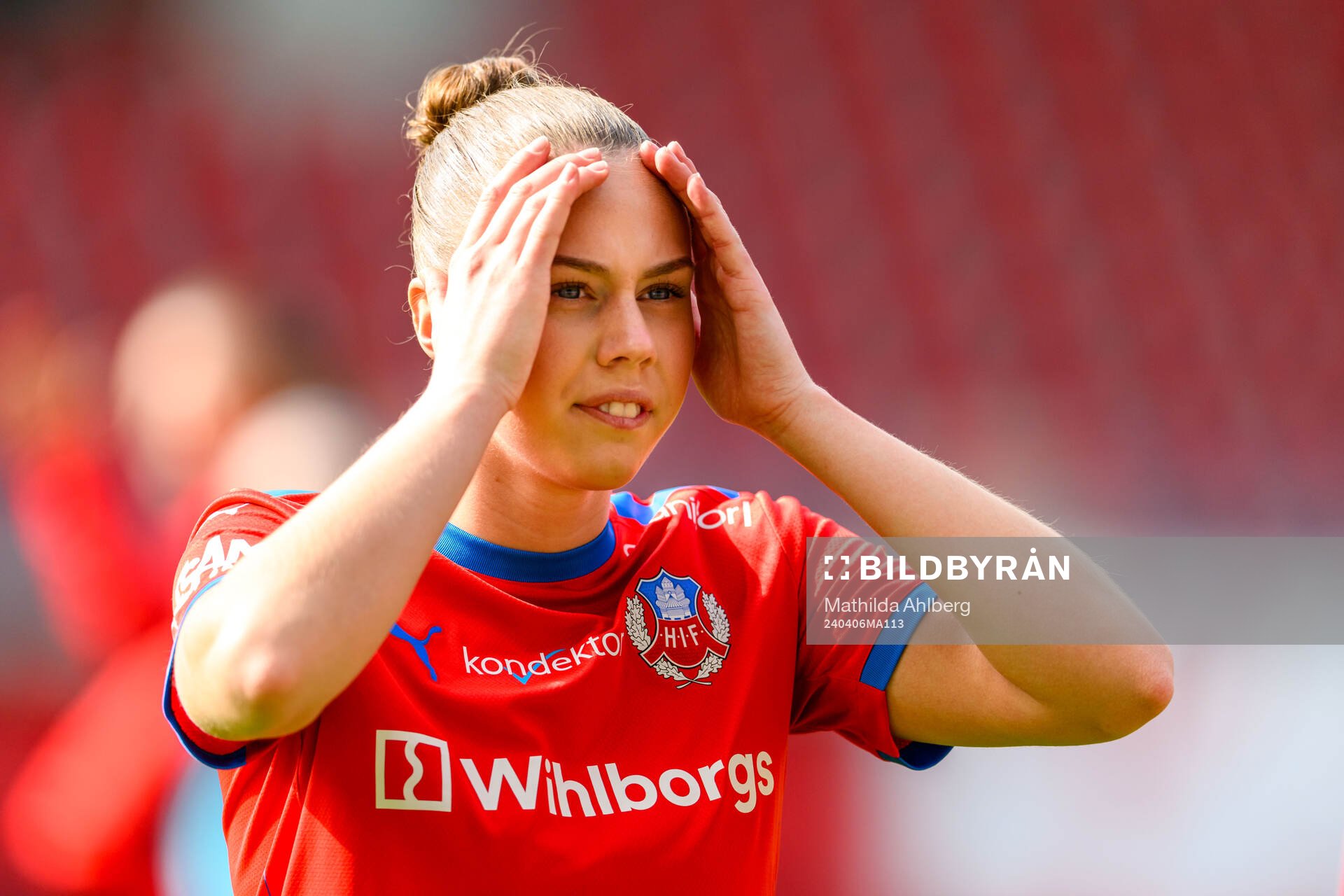 Helsingborgs Rebecka Winroth efter fotbollsmatchen i Division 1 södra mellan Helsingborg och Trollhättan den 6 april 2024 i Helsingborg.