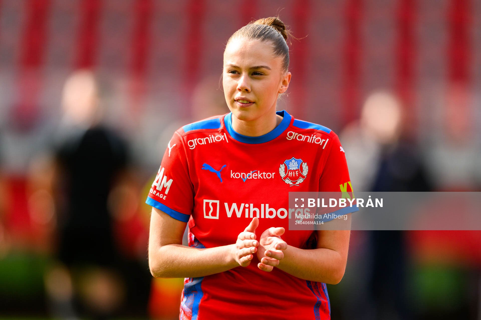 Helsingborgs Rebecka Winroth efter fotbollsmatchen i Division 1 södra mellan Helsingborg och Trollhättan den 6 april 2024 i Helsingborg.