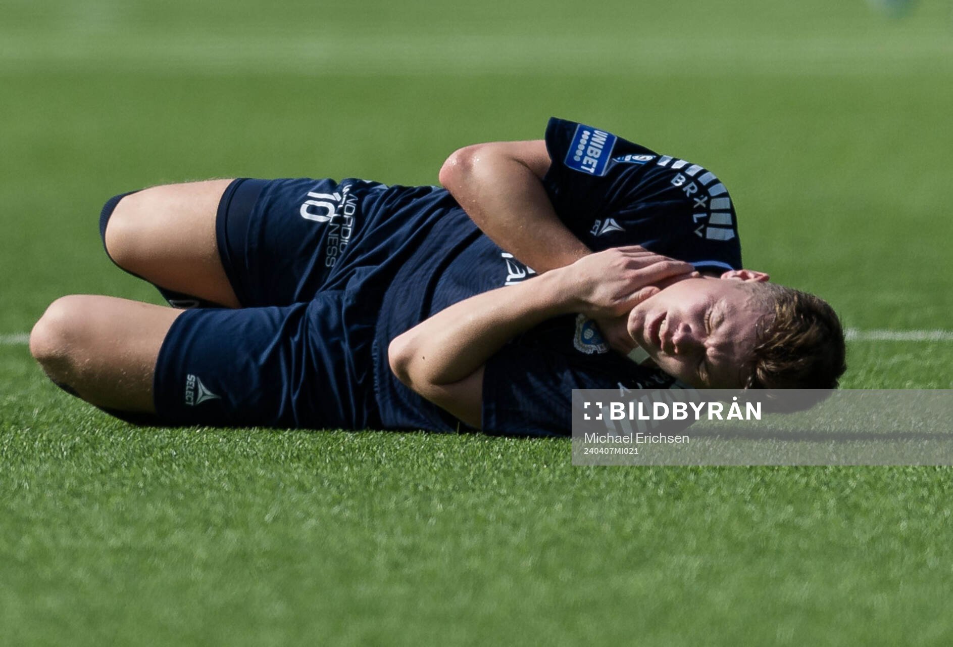 Utsiktens Albin Skoglund under fotbollsmatchen i Superettan mellan Utsikten och Gefle den 7 april 2024 i Göteborg. 
