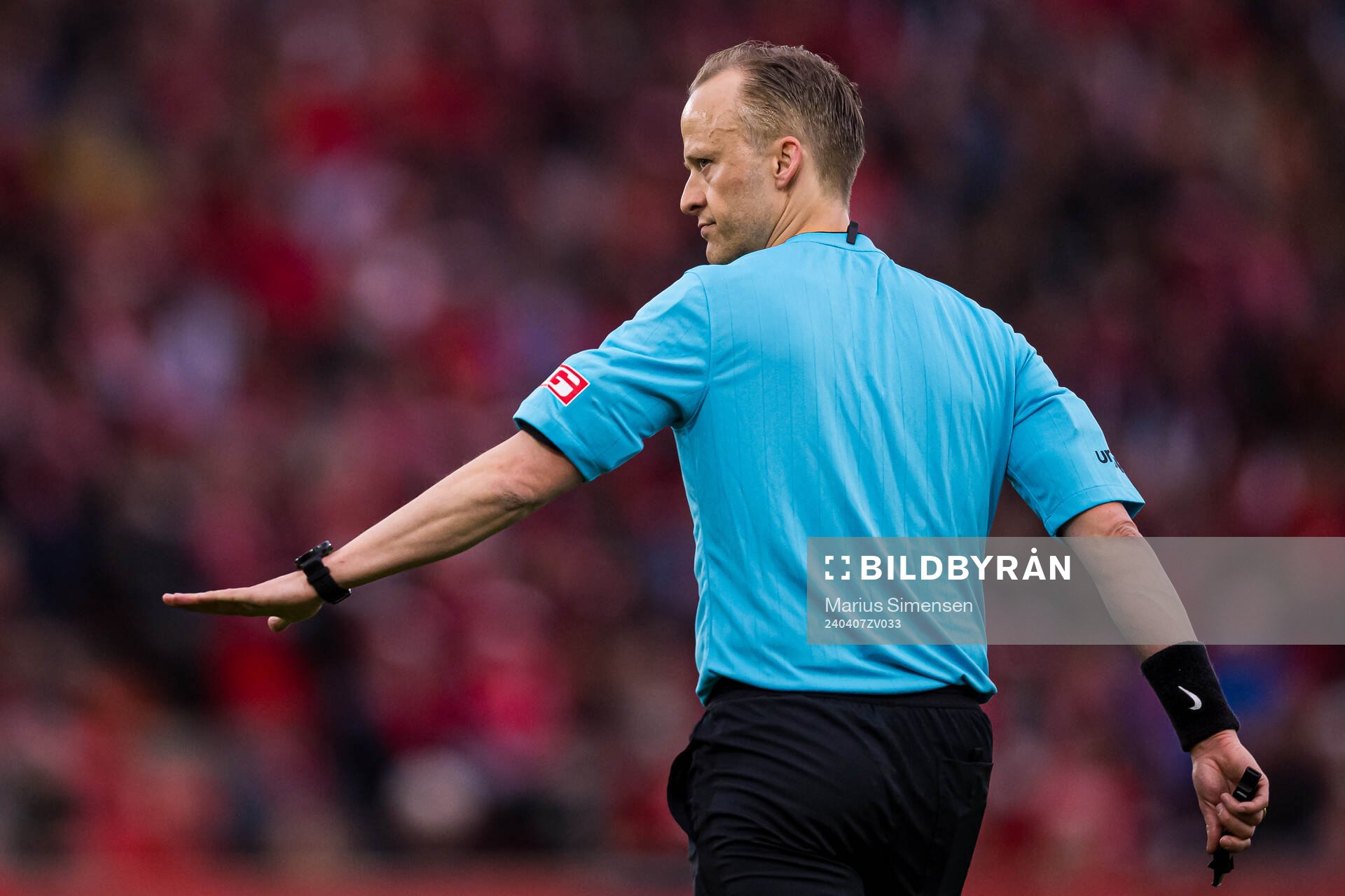 Ola Hobber Nilsen, referee, during the Eliteserien match between Brann and Fredrikstad on April 7, 2024 in Bergen. 