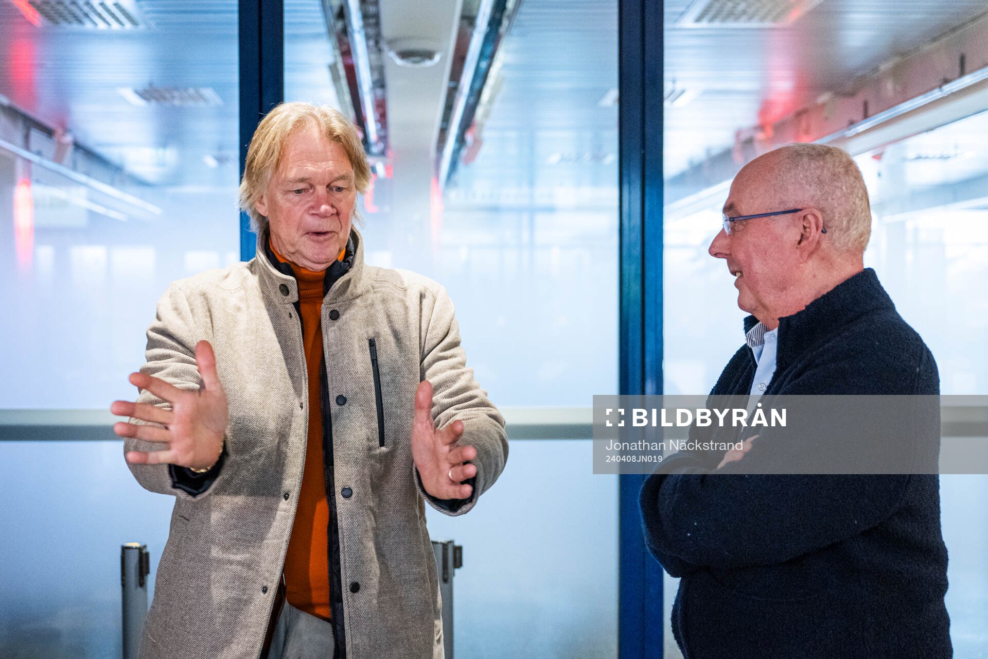 Glenn Strömberg och Sven-Göran Eriksson under en pressträff anordnad av SVT den 8 april 2024 i Stockholm. 