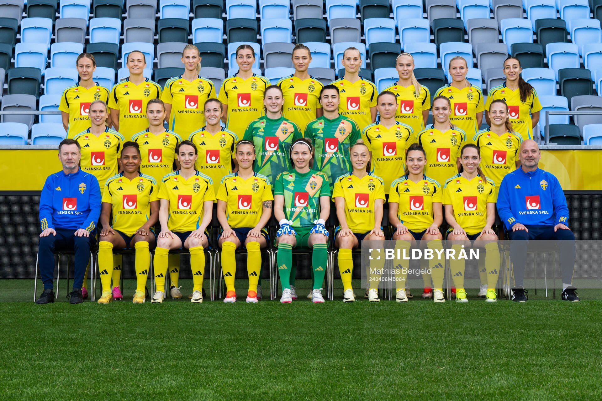 The Swedish women’s national football team pose for a