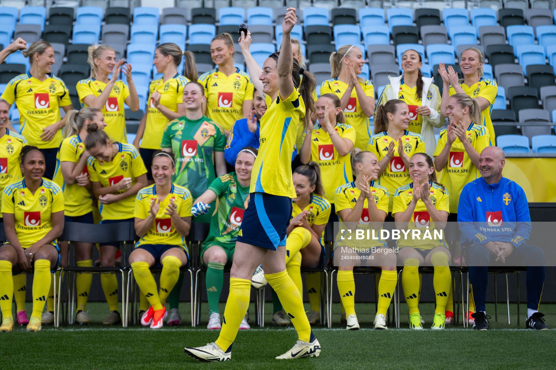 Kosovare Asllani ahead of a team photo shoot with the Swedish women’s national football team on April 8, 2024 in Gothenburg. 