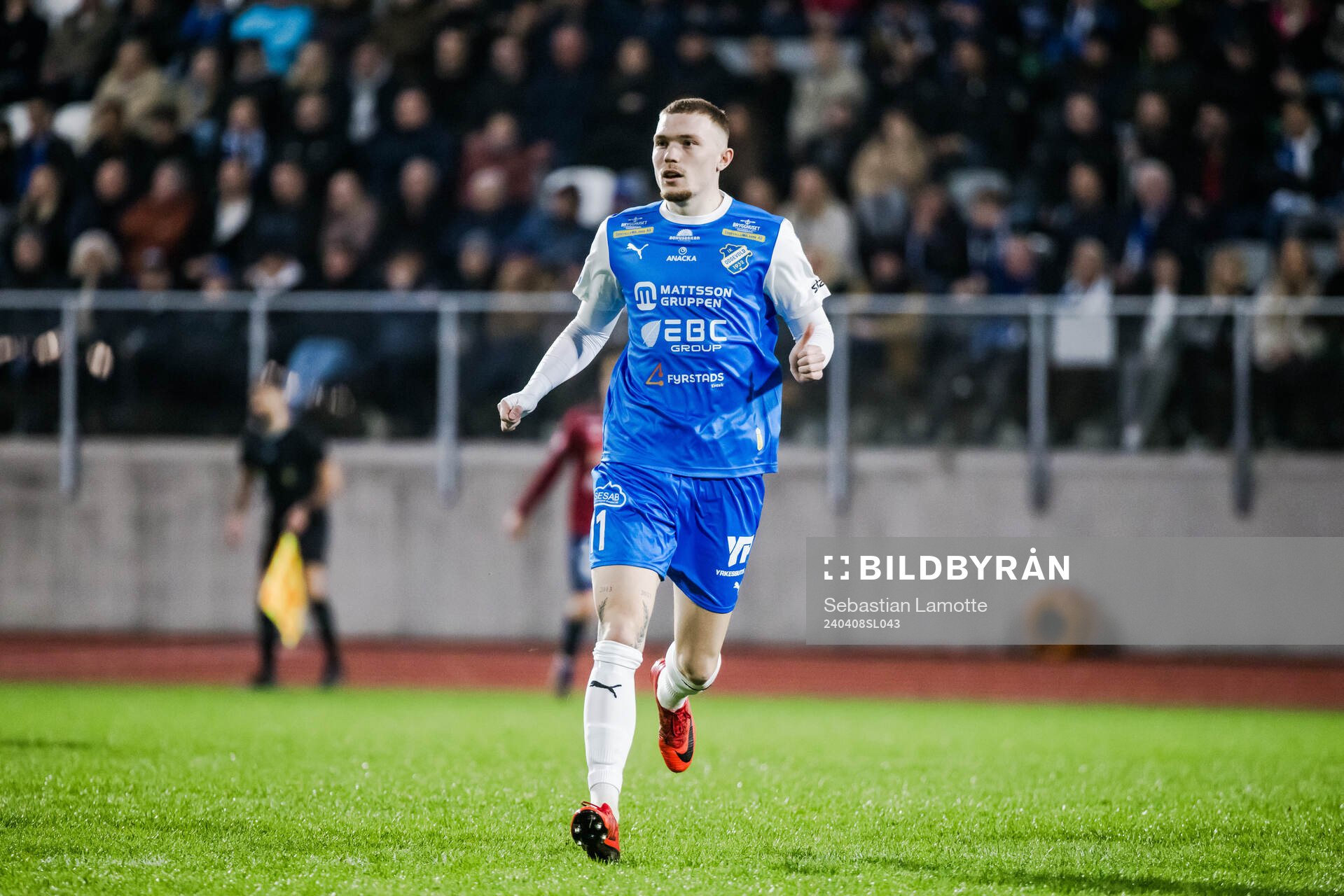 IK Oddevolds Hugo Tilly under fotbollsmatchen i Superettan mellan IK Oddevold och Örgryte den 8 april 2024 i Uddevalla. 