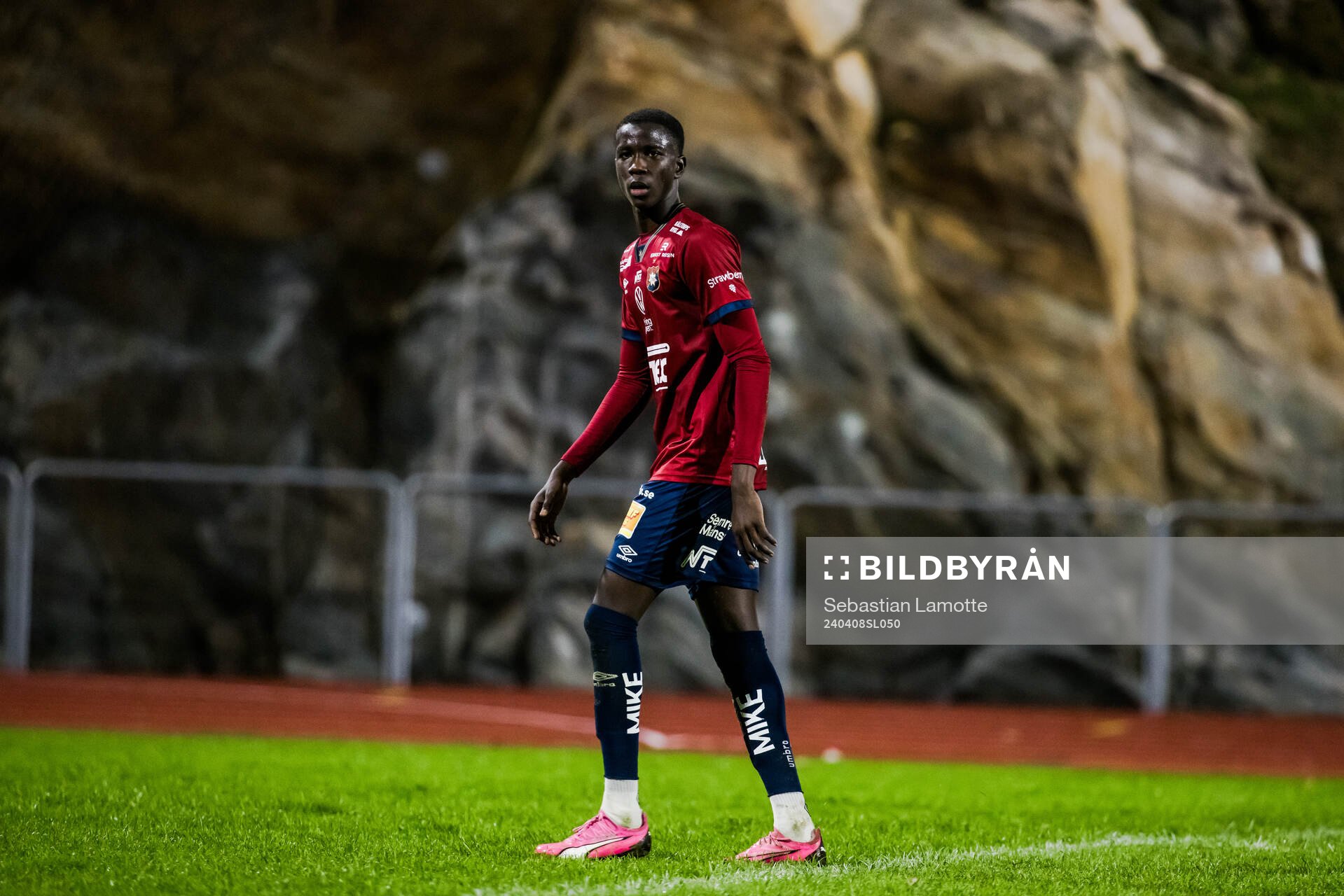 Örgrytes Abdoulaye Faye under fotbollsmatchen i Superettan mellan IK Oddevold och Örgryte den 8 april 2024 i Uddevalla. 