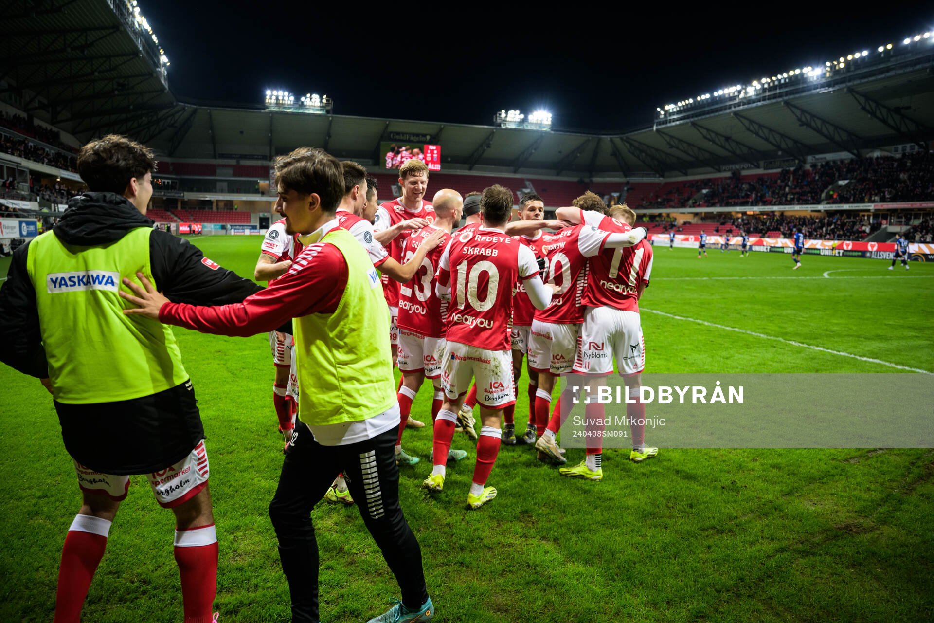 Kalmars Jacob Trenskow jublar efter 1-0 under fotbollsmatchen i Allsvenskan mellan Kalmar och Sirius den 8 april 2024 i Kalmar. 