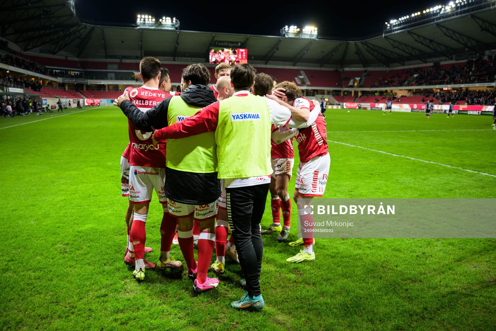 Kalmars Jacob Trenskow jublar efter 1-0 under fotbollsmatchen i Allsvenskan mellan Kalmar och Sirius den 8 april 2024 i Kalmar. 