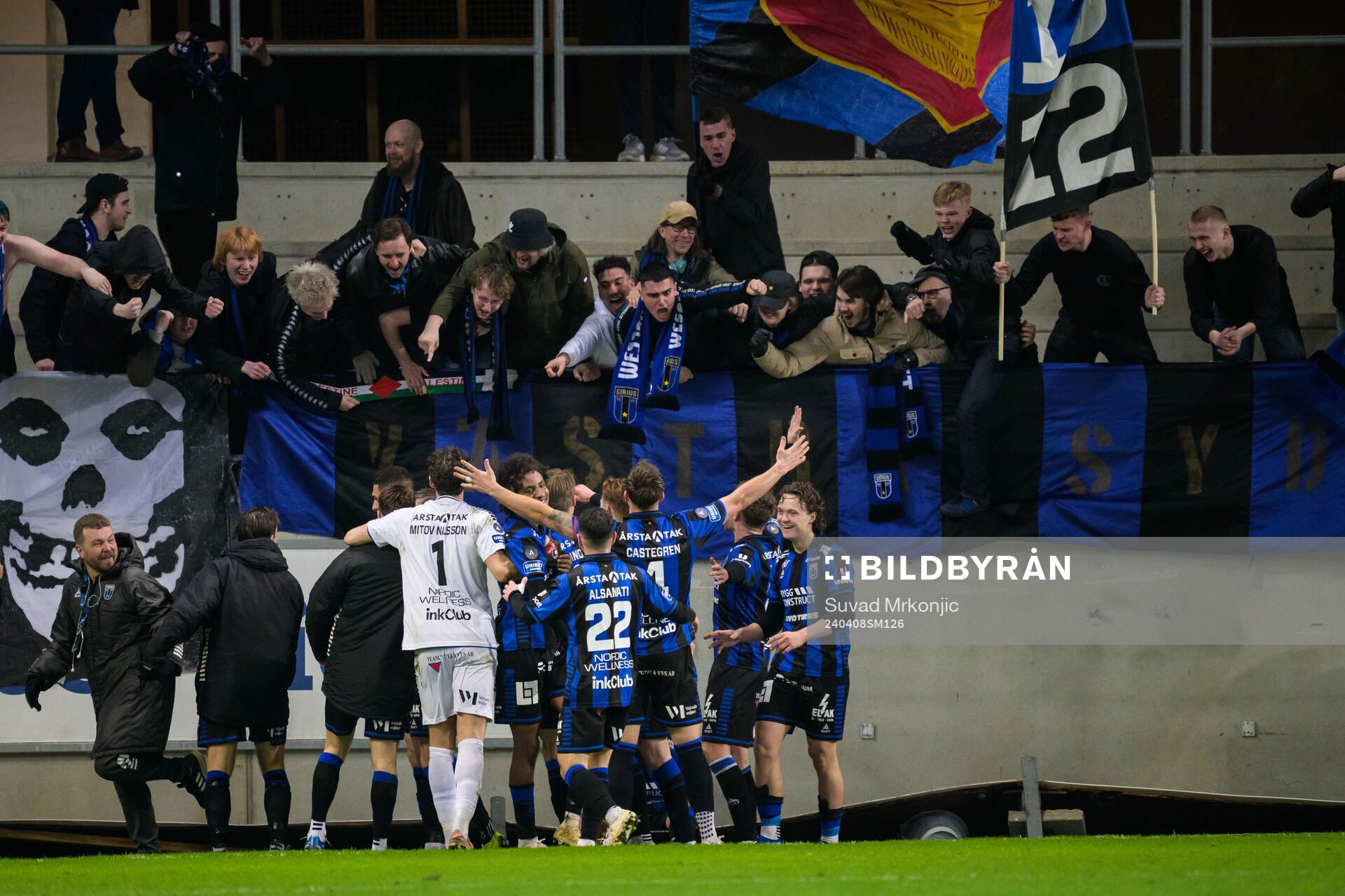Sirius Yousef Salech jublar efter 1-2 under fotbollsmatchen i Allsvenskan mellan Kalmar och Sirius den 8 april 2024 i Kalmar. 
