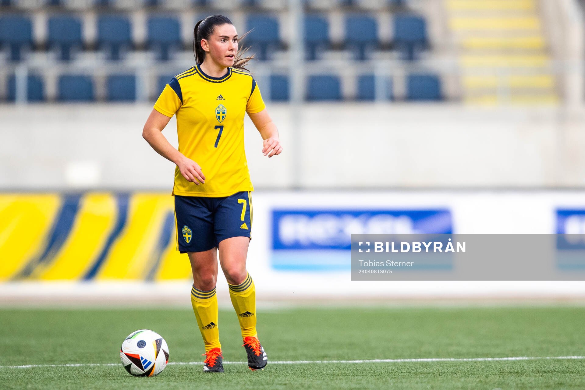 Emilia Pelgander of Sweden during the under-23 international friendly football match between Sweden and Norway on April 8, 2024 in Gävle.