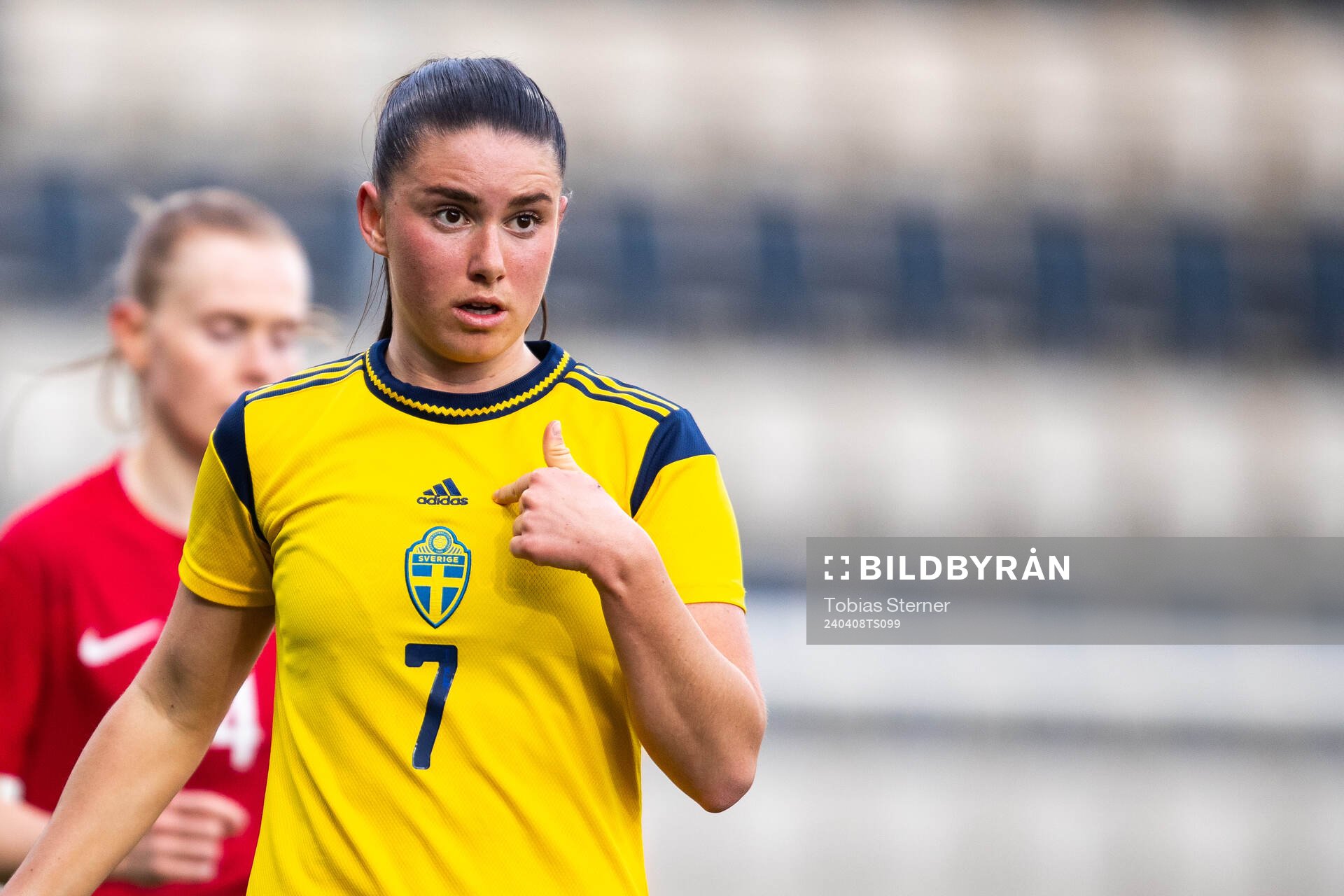 Emilia Pelgander of Sweden during the under-23 international friendly football match between Sweden and Norway on April 8, 2024 in Gävle.