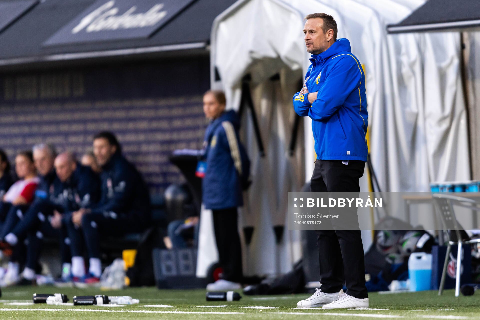 Head coach Martin Qwarmans Möller of Sweden during the under-23 international friendly football match between Sweden and Norway on April 8, 2024 in Gävle.