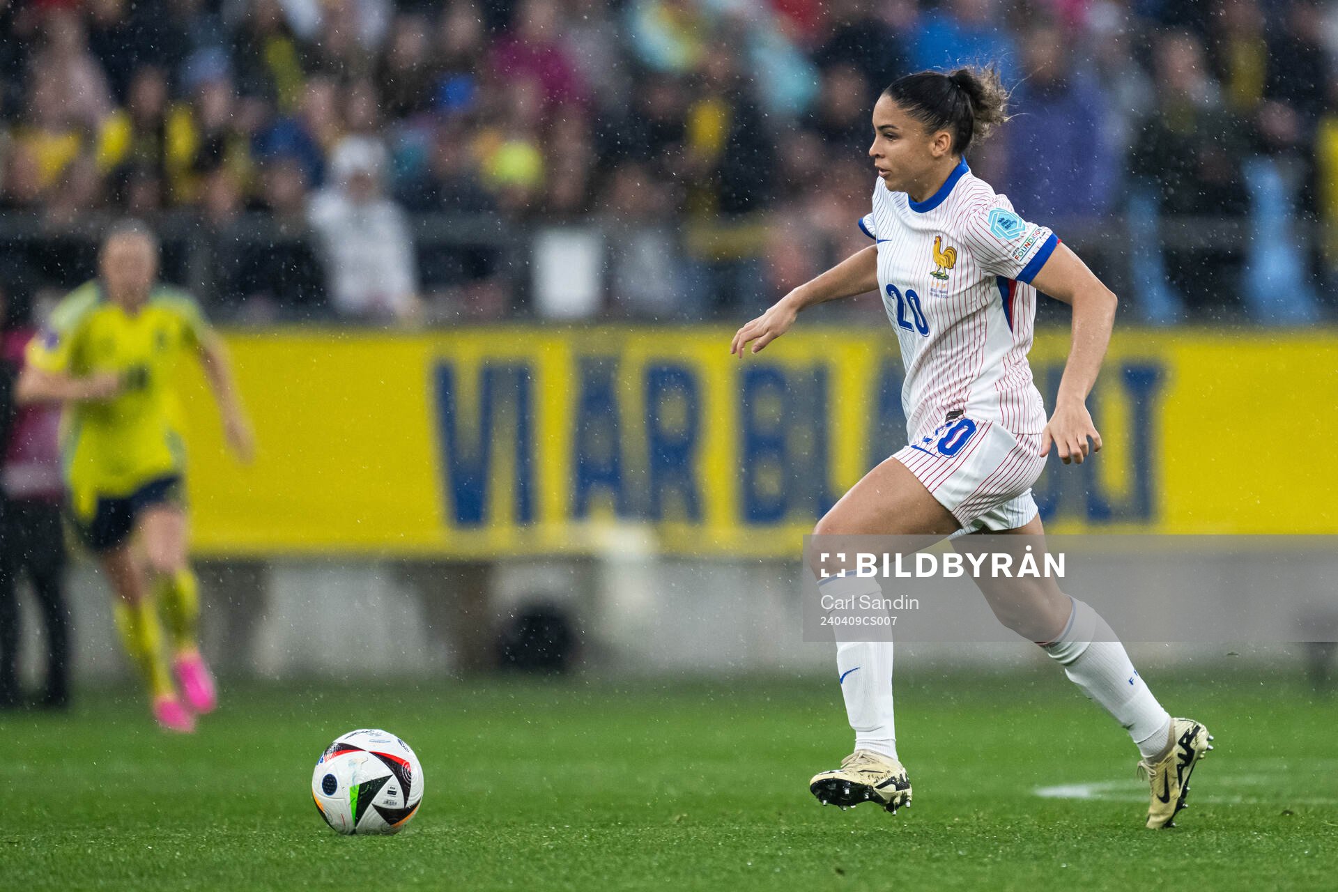 Delphine Cascarino of France during the UEFA Women's Euro Qualifier football match between Sweden and France on April 9, 2024 in Gothenburg.