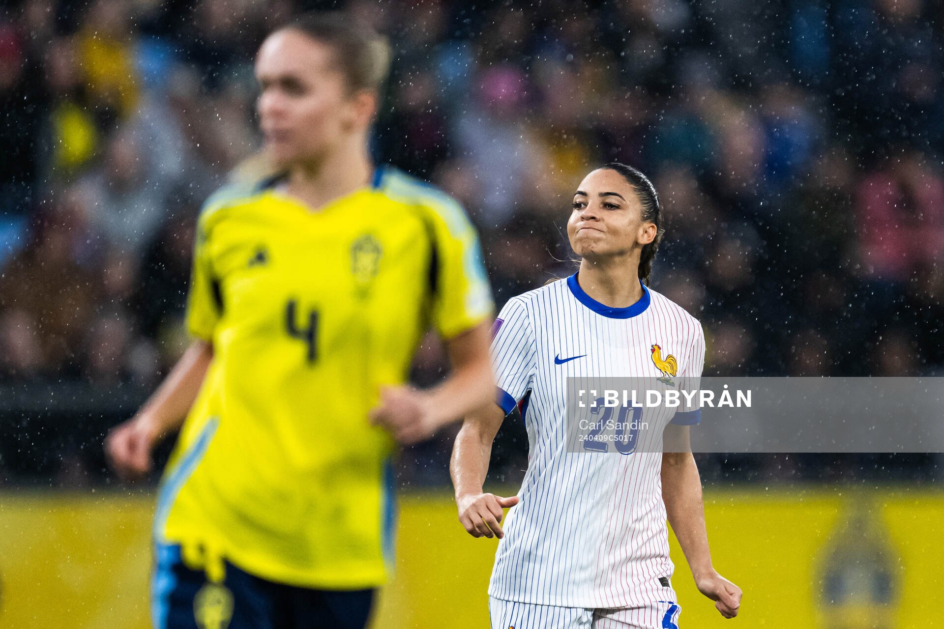 Delphine Cascarino of France during the UEFA Women's Euro Qualifier football match between Sweden and France on April 9, 2024 in Gothenburg.