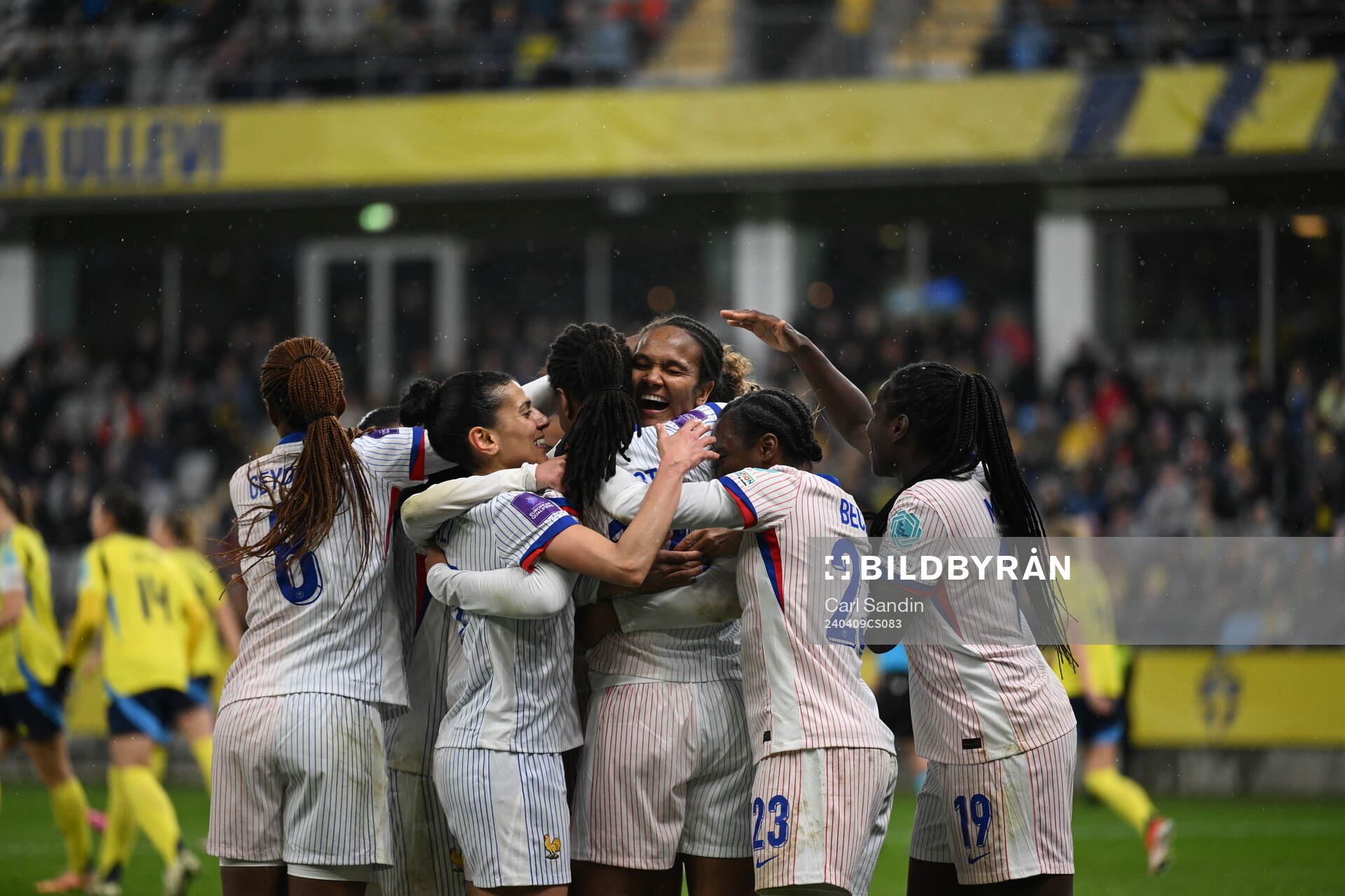 Wendie Renard of France celebrating the 0-1 goal during the UEFA Women's Euro Qualifier football match between Sweden and France on April 9, 2024 in Gothenburg.