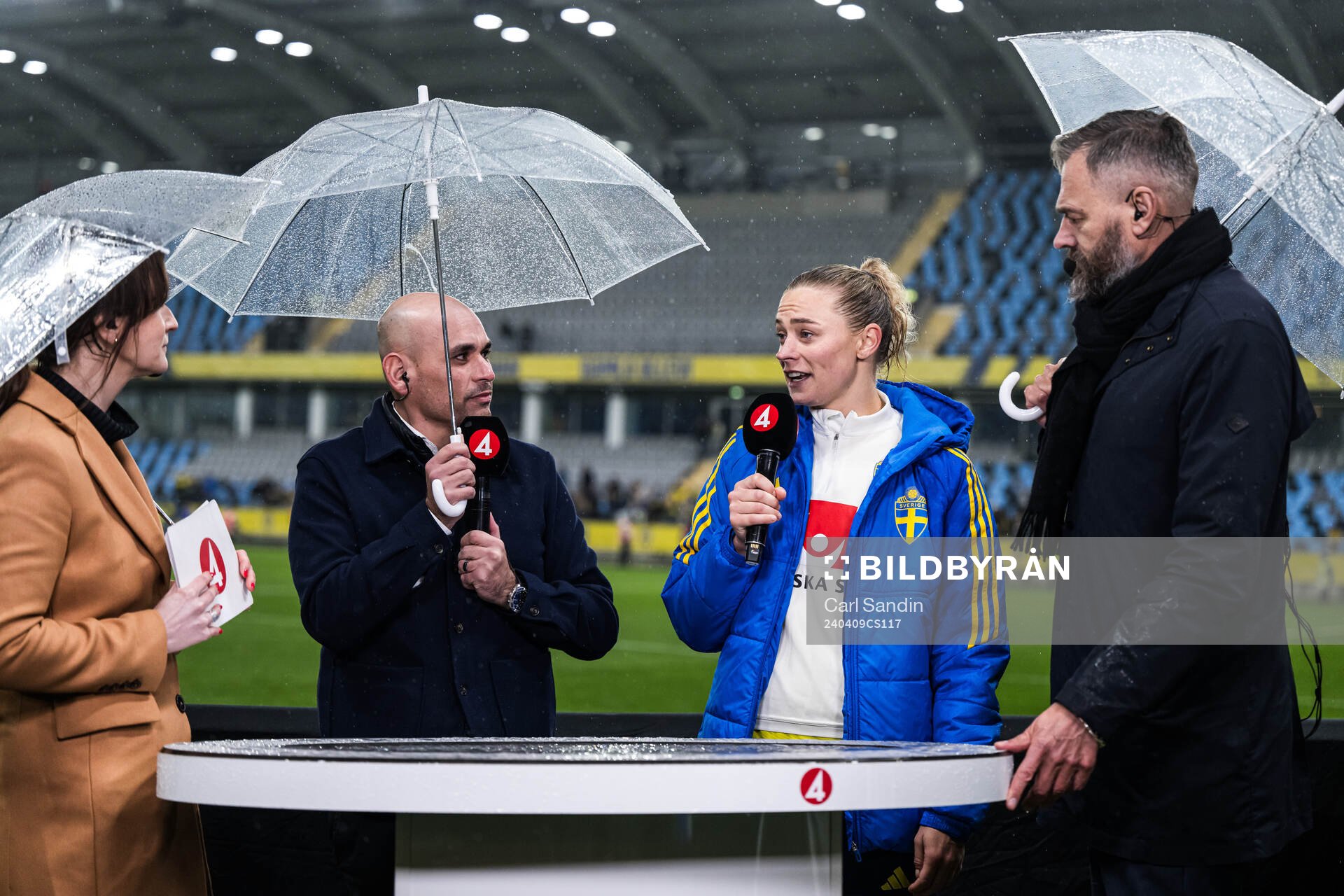 Fridolina Rolfö of Sweden in Swedish broadcaster TV4 studio after the UEFA Women's Euro Qualifier football match between Sweden and France on April 9, 2024 in Gothenburg.