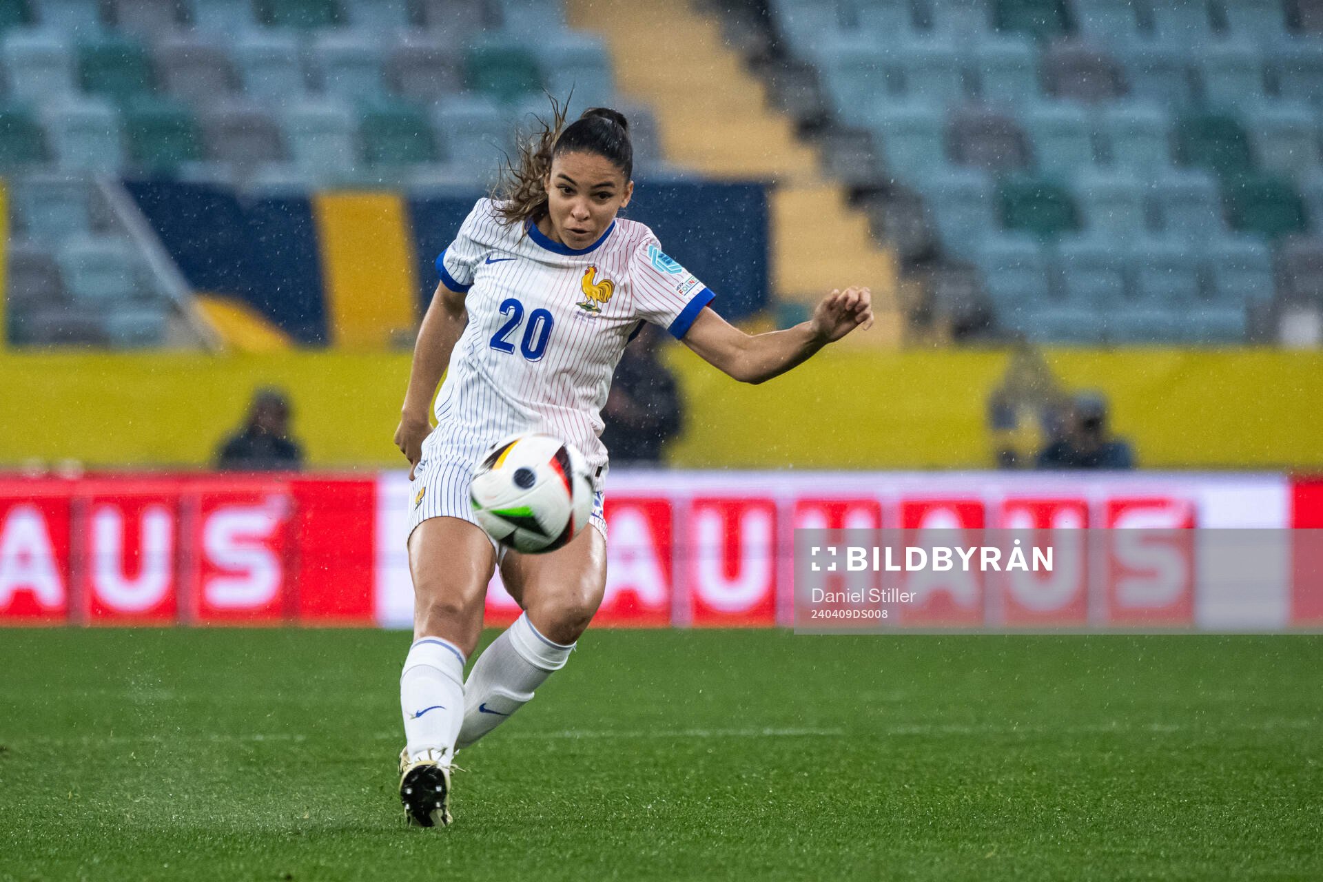 Delphine Cascarino of France during the UEFA Women's Euro Qualifier football match between Sweden and France on April 9, 2024 in Gothenburg.