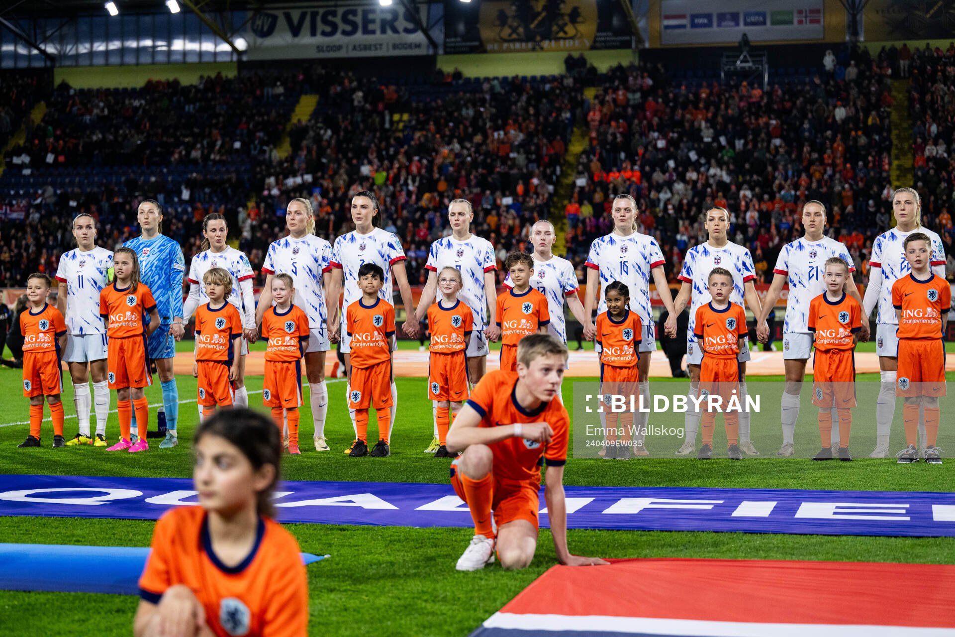 Players of Norway ahead of the UEFA Women's Euro Qualifier football match between Netherlands and Norway on April 9, 2024 in Breda.