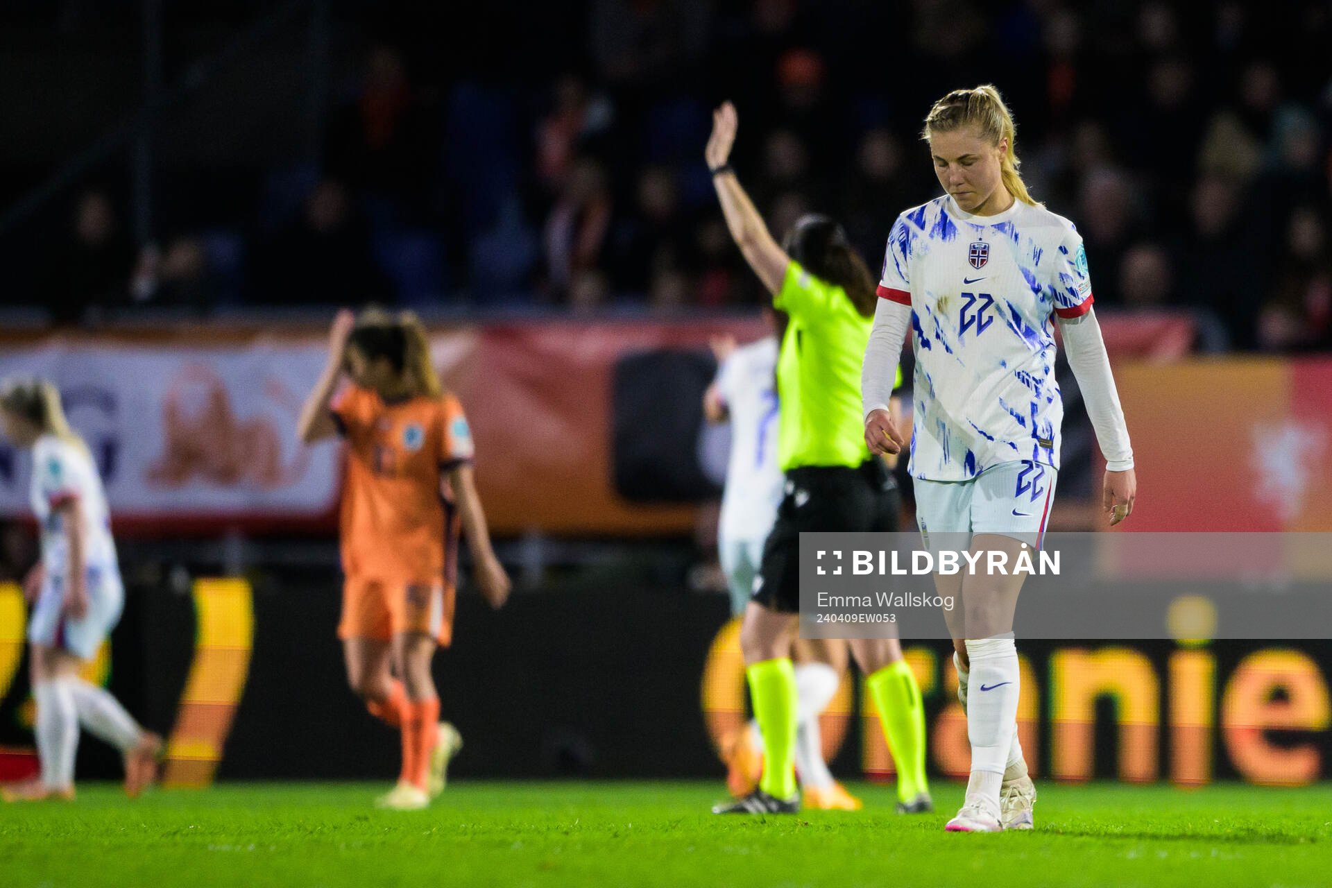 Sophie Roman Haug of Norway looks dejected