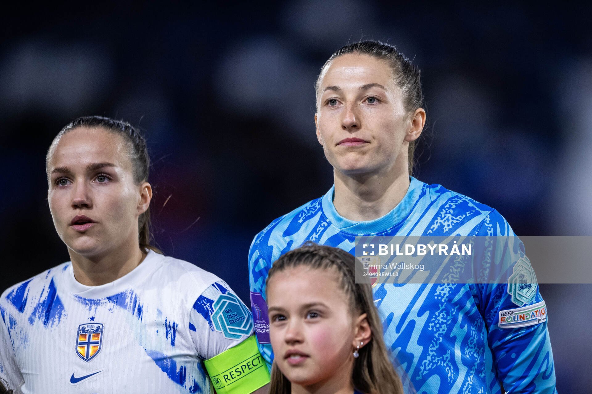Guro Reiten and goalkeeper Cecilie Fiskerstrand  of Norway