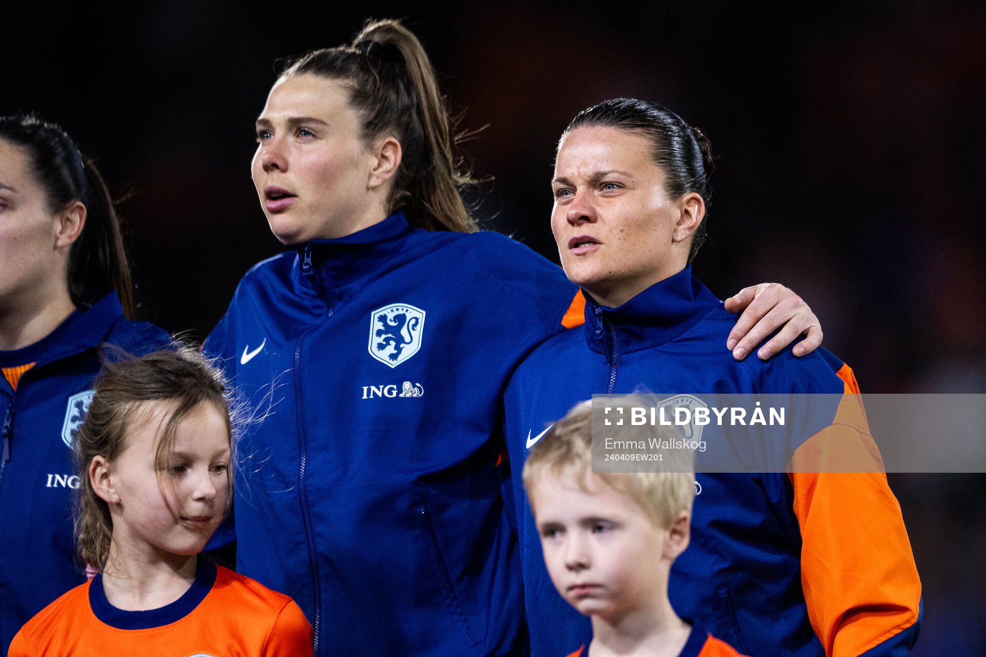 Goalkeeper Lize Kop and Sherida Spitse of Netherlands