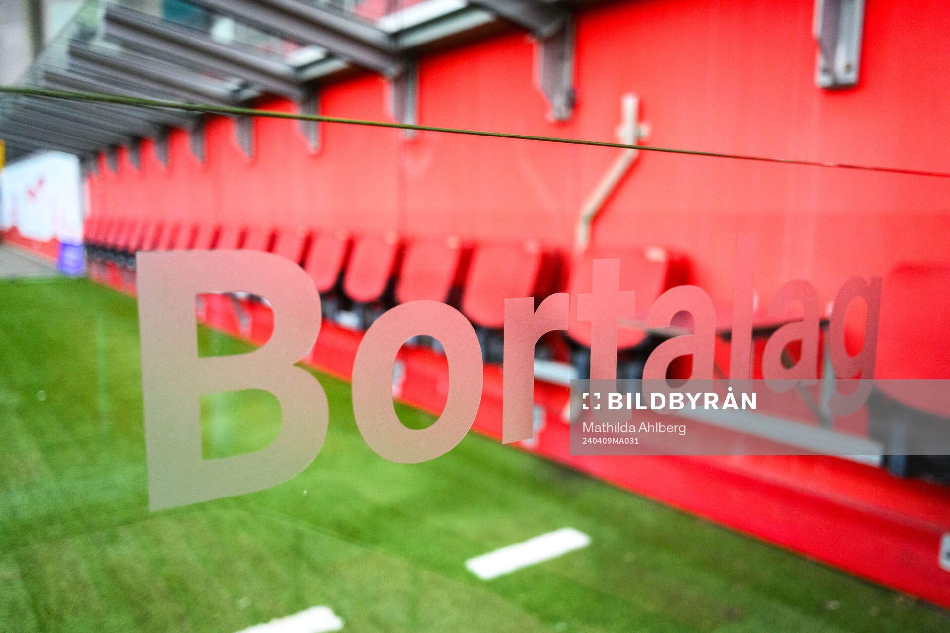 Skylt med texten Bortalag inför fotbollsmatchen i Superettan mellan Helsingborg och Brage den 9 april 2024 i Helsingborg. 