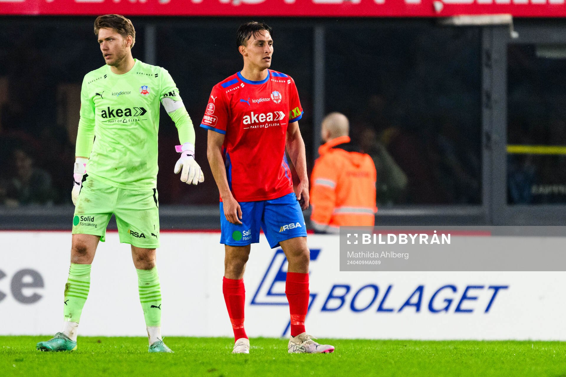 Helsingborgs målvakt Kalle Joelsson och Wilhelm Nilsson