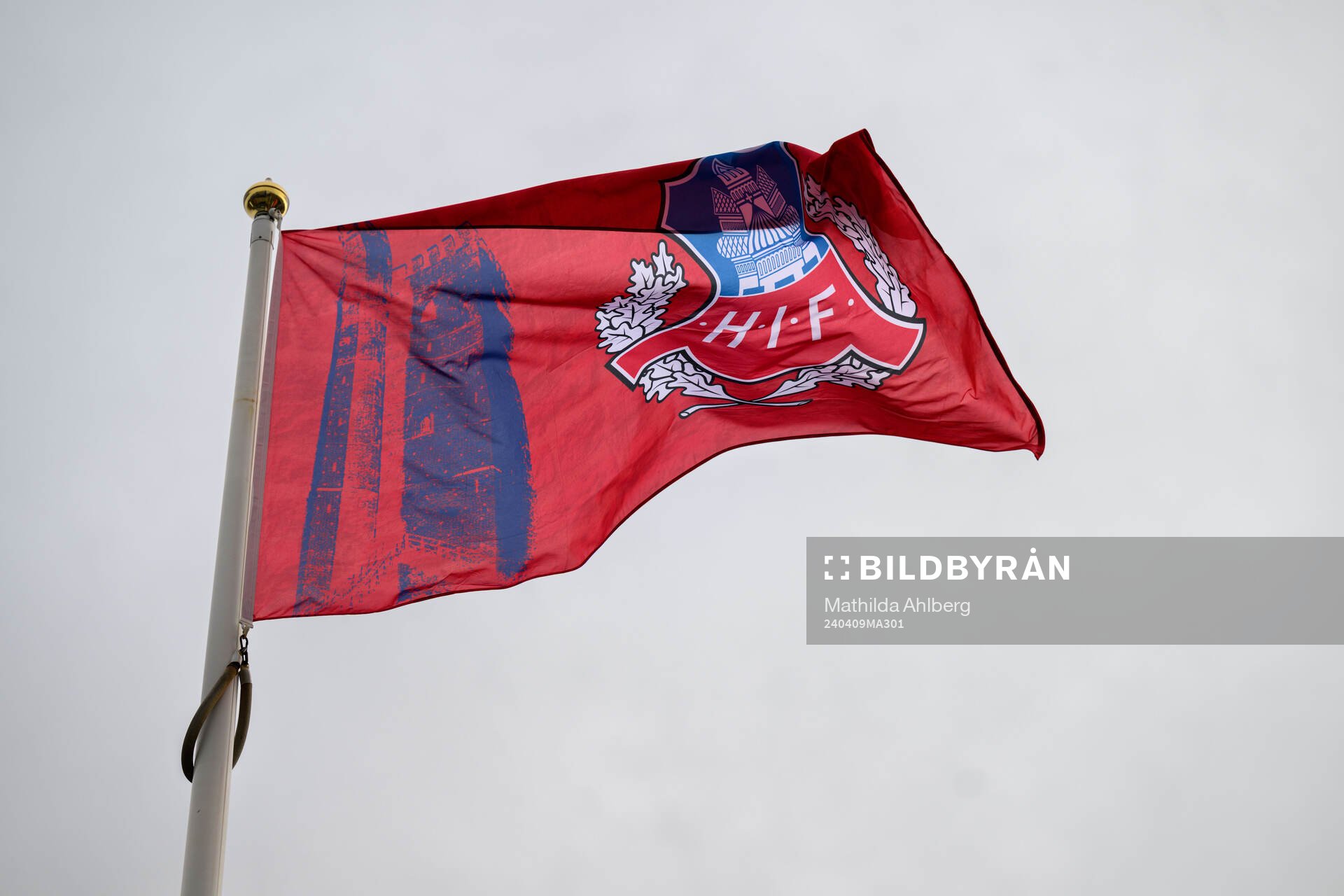 En flagga med Helsingborgs IFs klubbemblem
