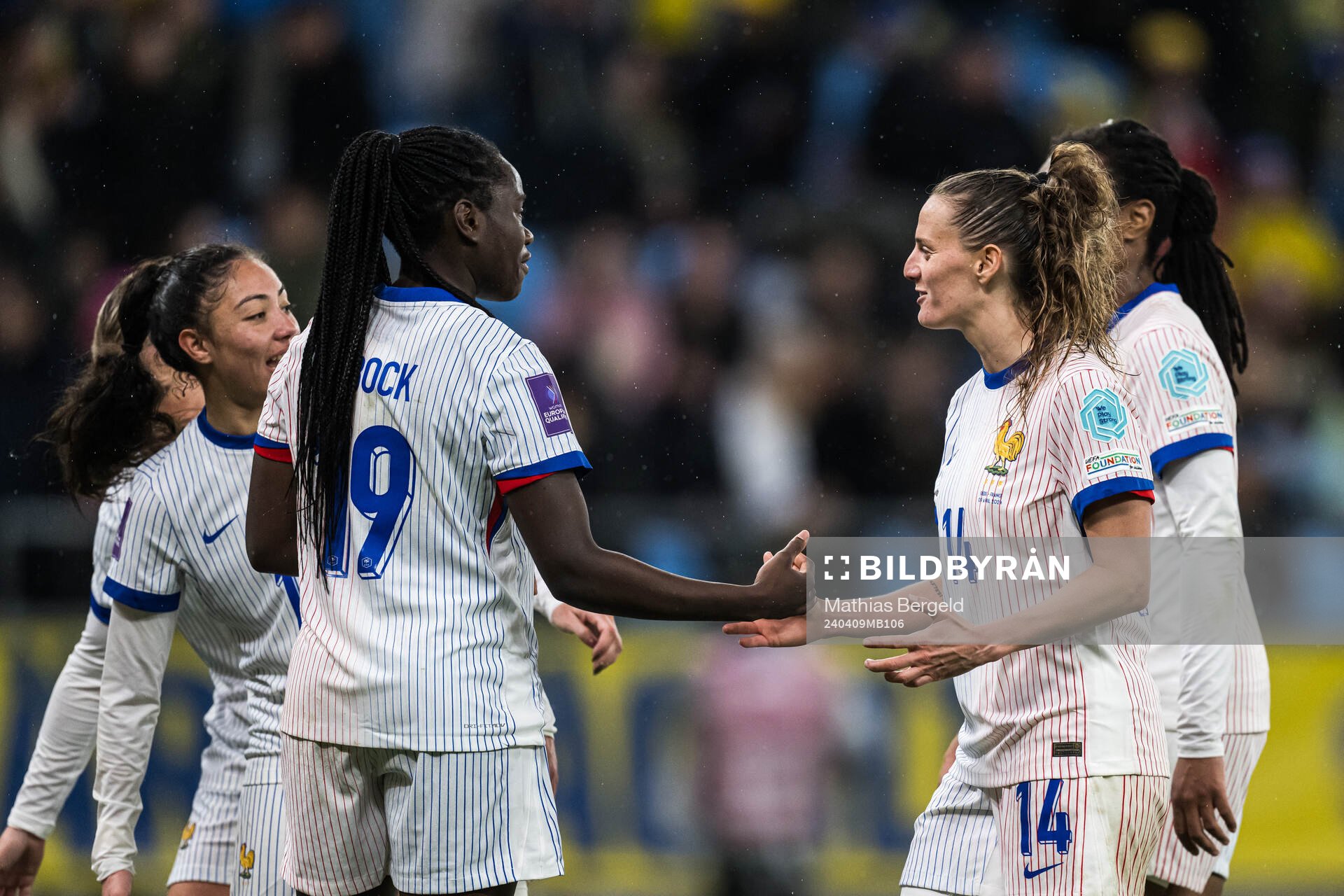 Griedge Mbock Bathy and Sandie Toletti of France celebrating