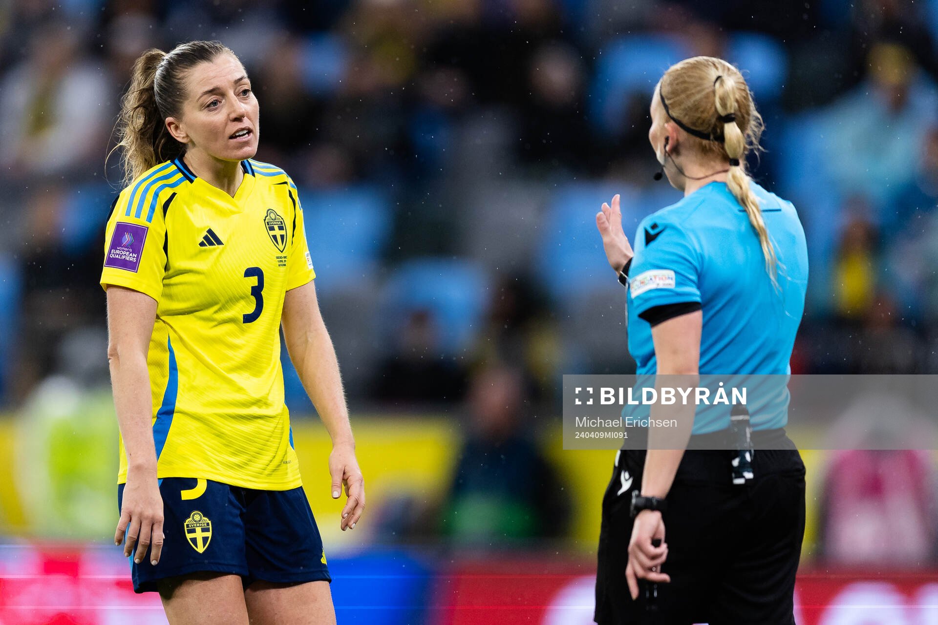 Linda Sembrant of Sweden and referee Ewa Augustyn