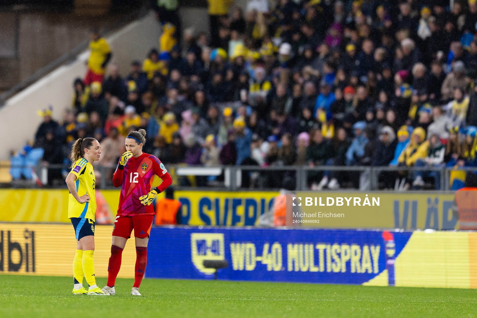 Elin Rubensson and goalkeeper Jennifer Falk of Sweden