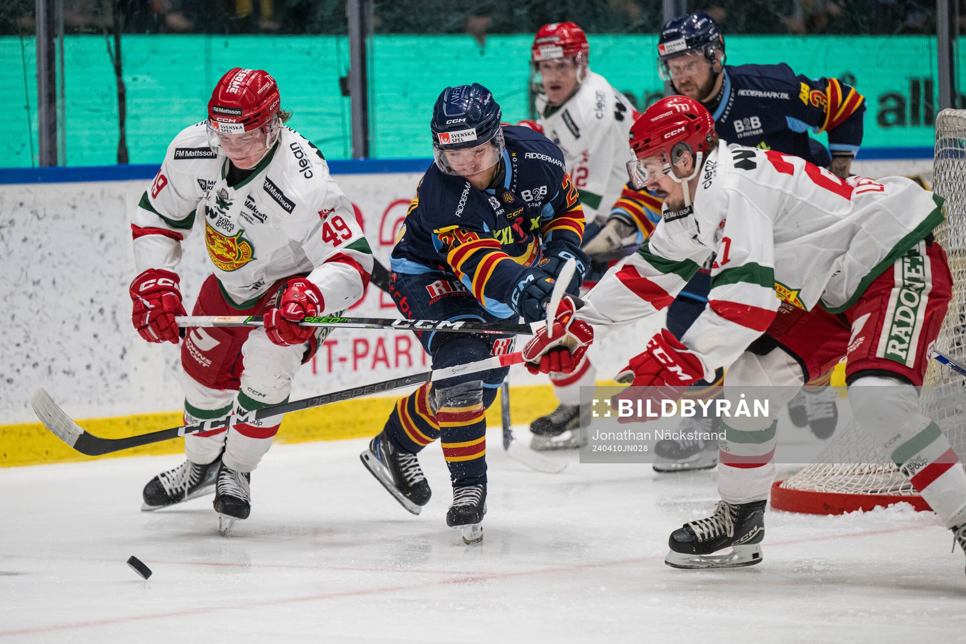 Djurgårdens Emil Berglund mot Moras Ludvig Levinsson och