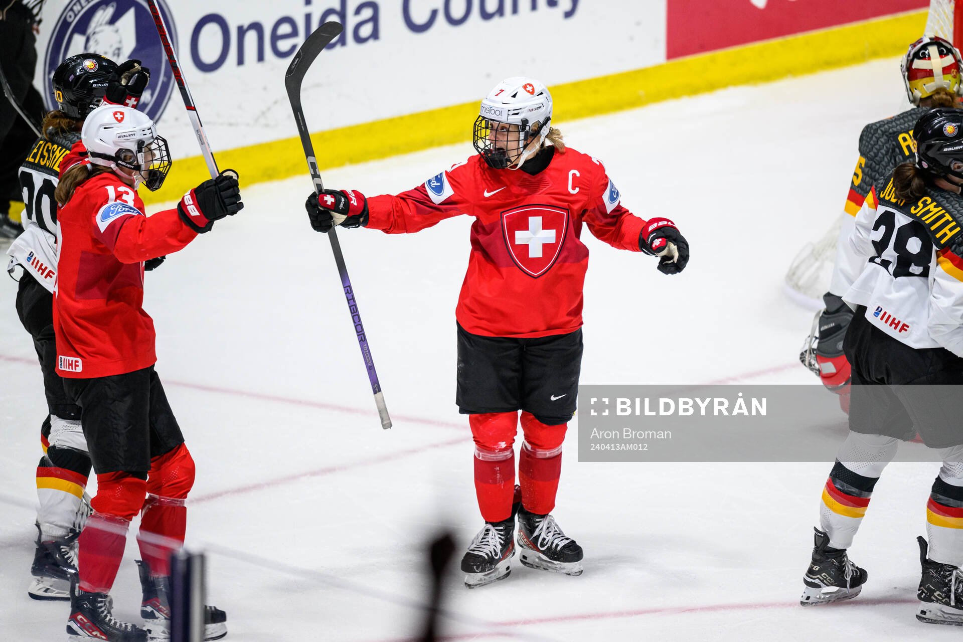 Lara Stalder of Switzerland celebrates scoring 2-1