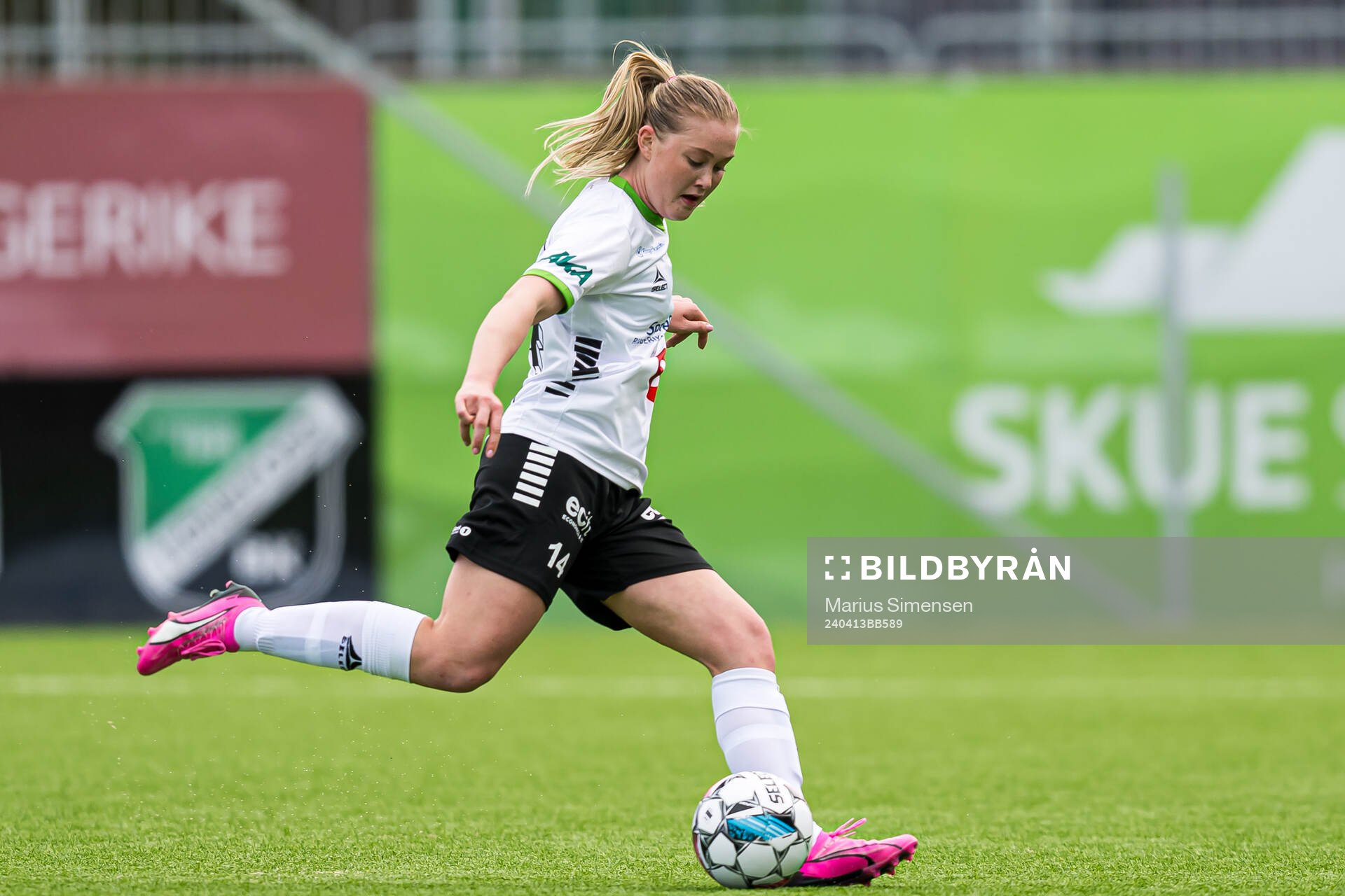 Malene Maslø Dunsby of Hønefoss during the 1. division football match between Hønefoss and Fyllingsdalen on April 13, 2024 in Hønefoss.