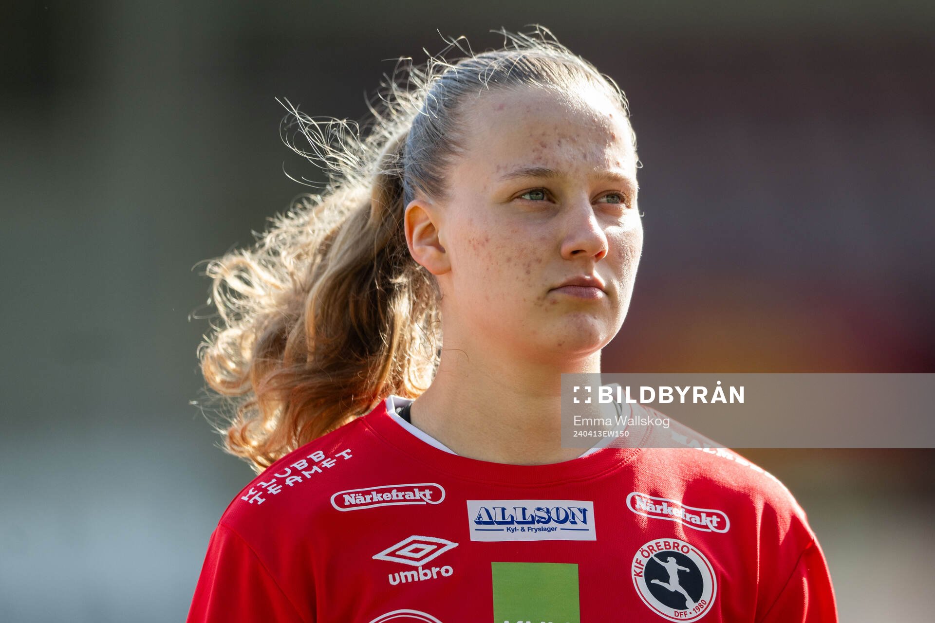 KIF Örebros Inka Sarjanoja inför fotbollsmatchen i Damallsvenskan mellan KIF Örebro och Hammarby den 13 april 2024 i Örebro. 
