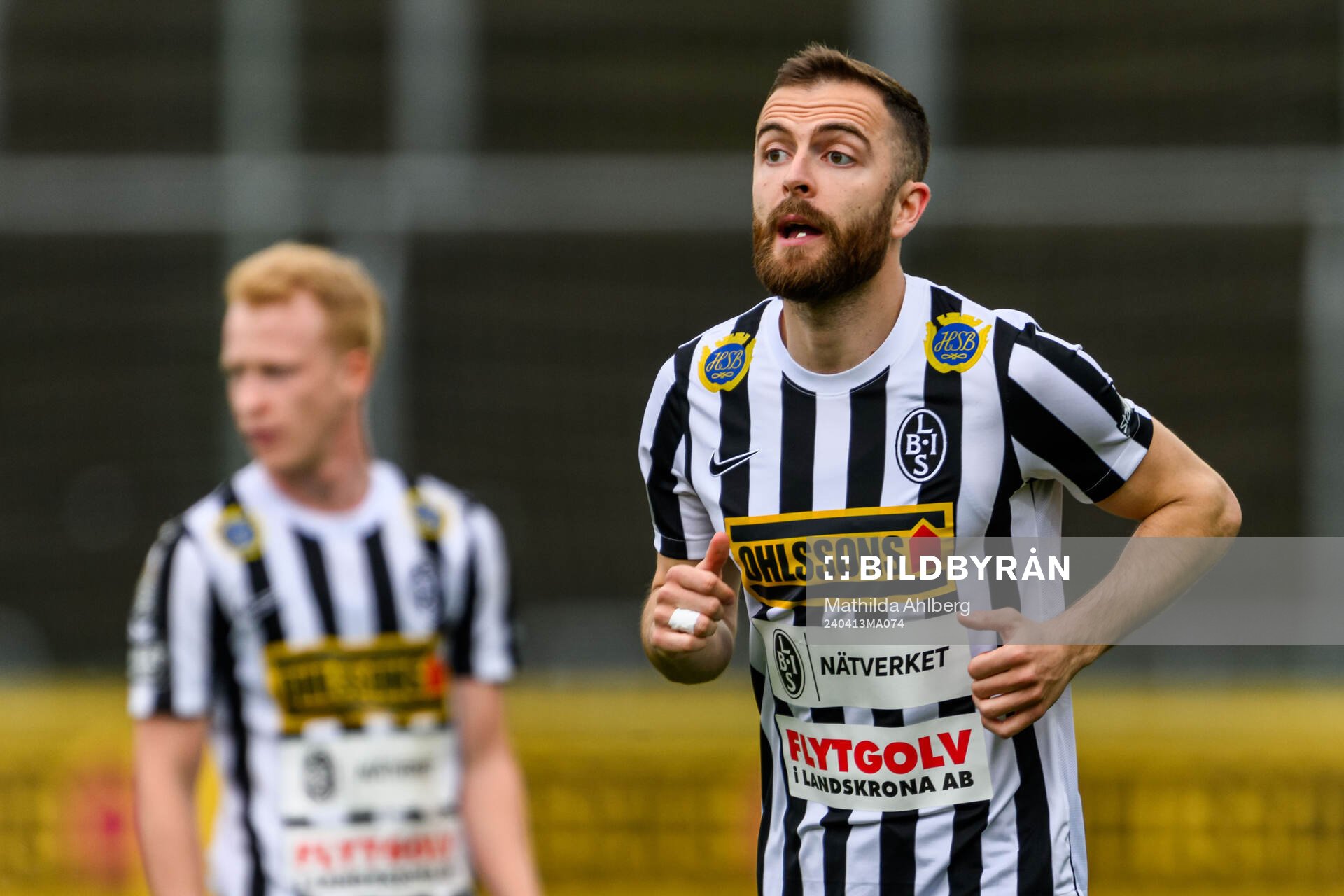 Landskronas Filip Sachpekidis under fotbollsmatchen i Superettan mellan Landskrona och IK Oddevold den 13 april 2024 i Landskrona. 
