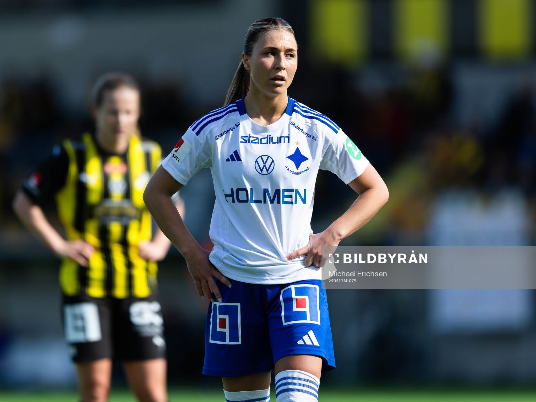 IFK Norrköpings Alexandra Hellekant under fotbollsmatchen i Damallsvenskan mellan Häcken och IFK Norrköping den 13 april 2024 i Göteborg.